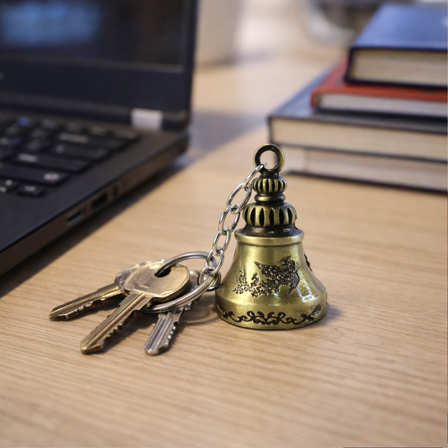 Metal Small Temple Bell Keychain, Motorcycle Bell Keychain (1 Pc / Mix Color)