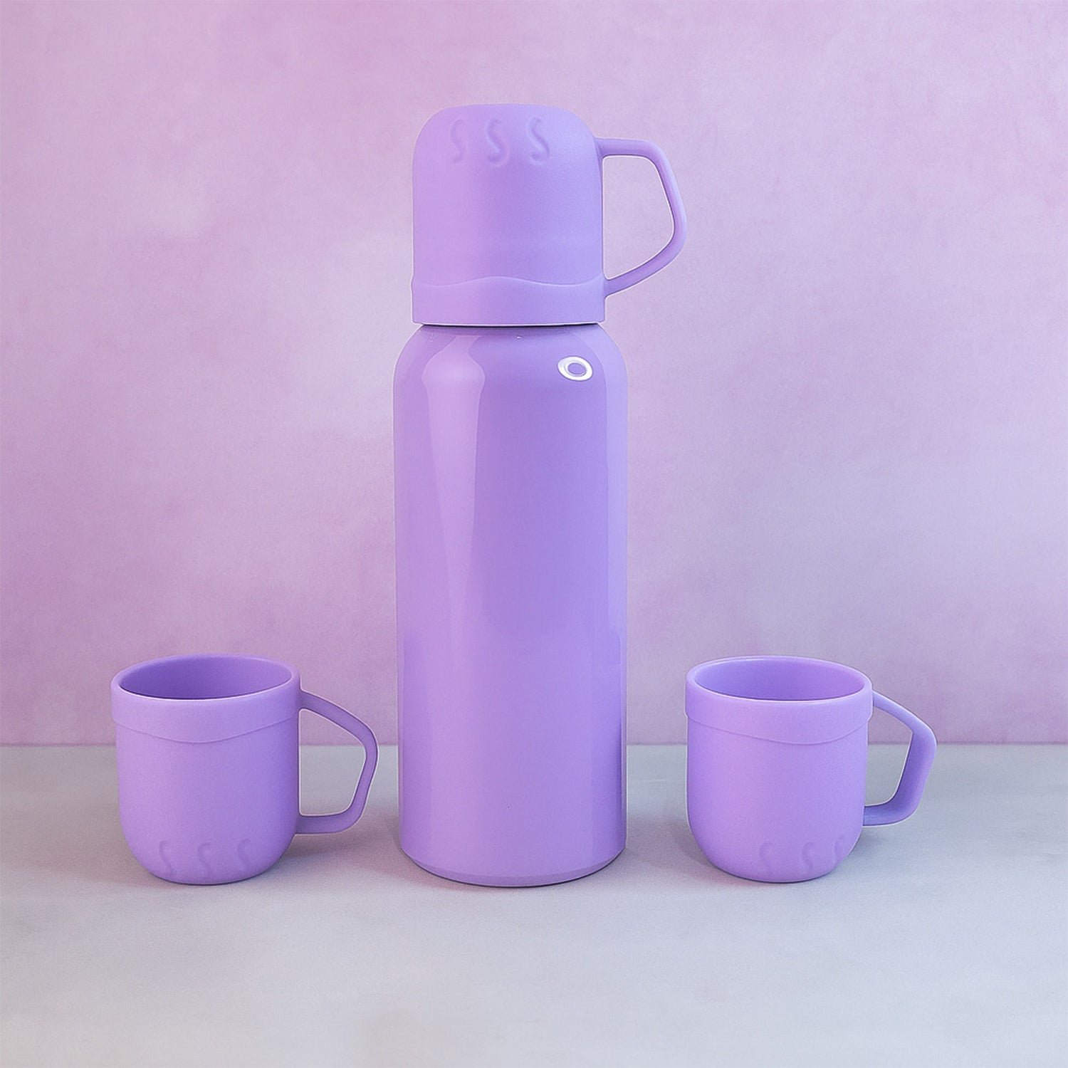 Purple Vacuum Flask Set – Stainless Steel Thermos with 3 Cups, Approx 500ml