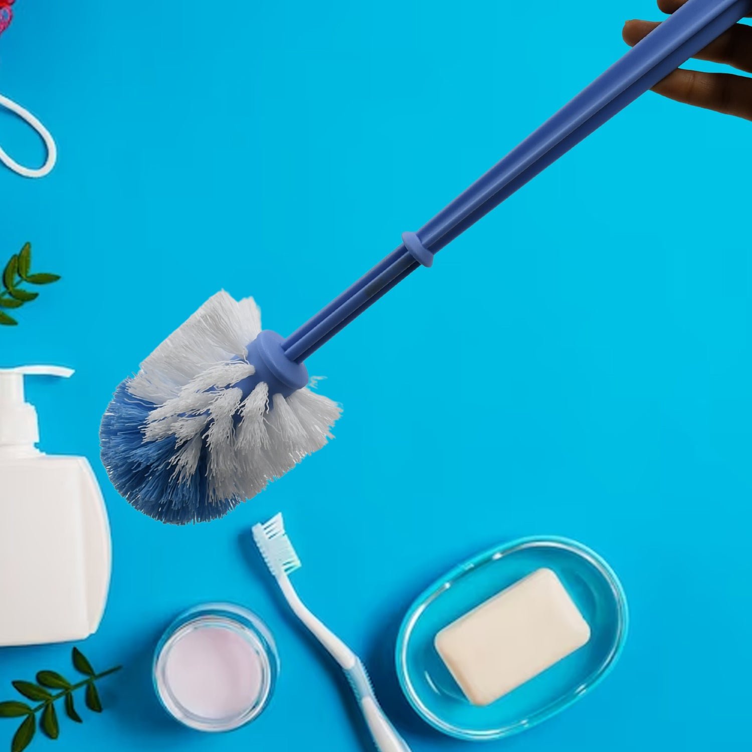 Plastic Round Toilet Cleaner Brush – Hockey Stick Shape Bathroom Brush