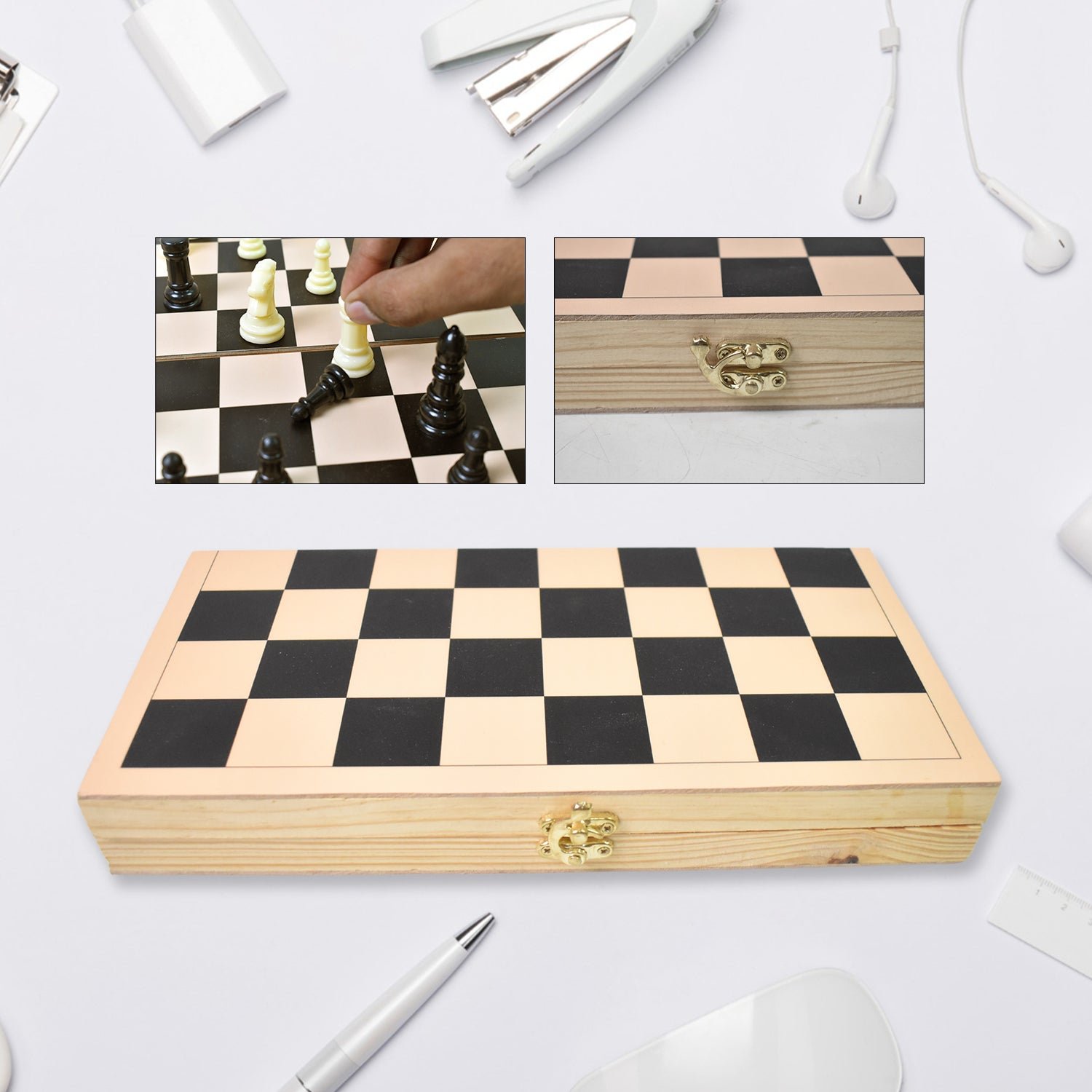 Folding Wooden Chess Board Set (30 × 30 Cm / 1 Set)