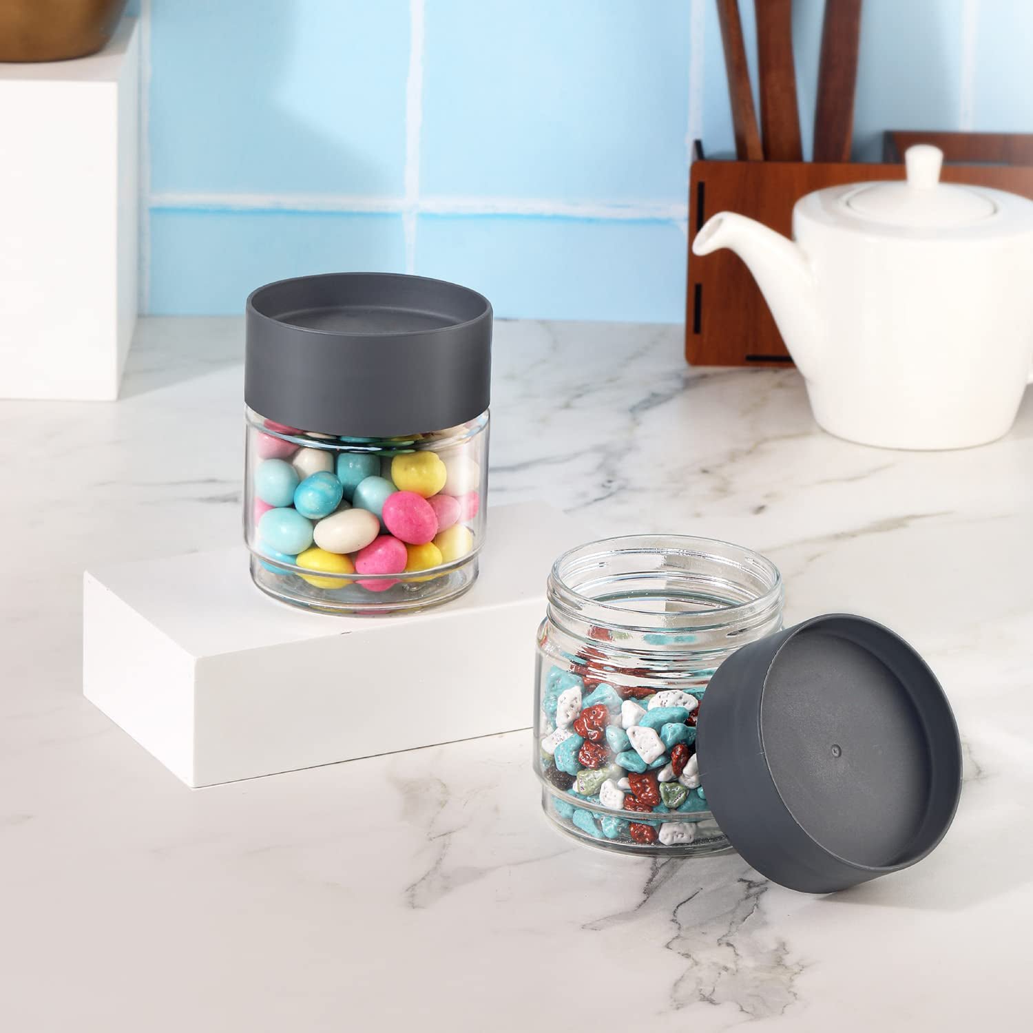 Airtight Transparent Kitchen Storage Jar with Secure Lid (1 Pc / 500 ML Approx)