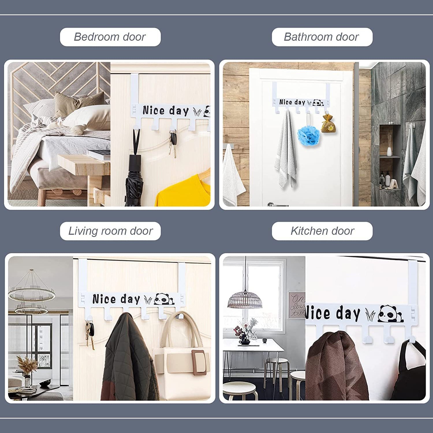 Heavy-Duty Carbon Steel Door Hook Hanger Rack (2 pc / 6 Hook / White)