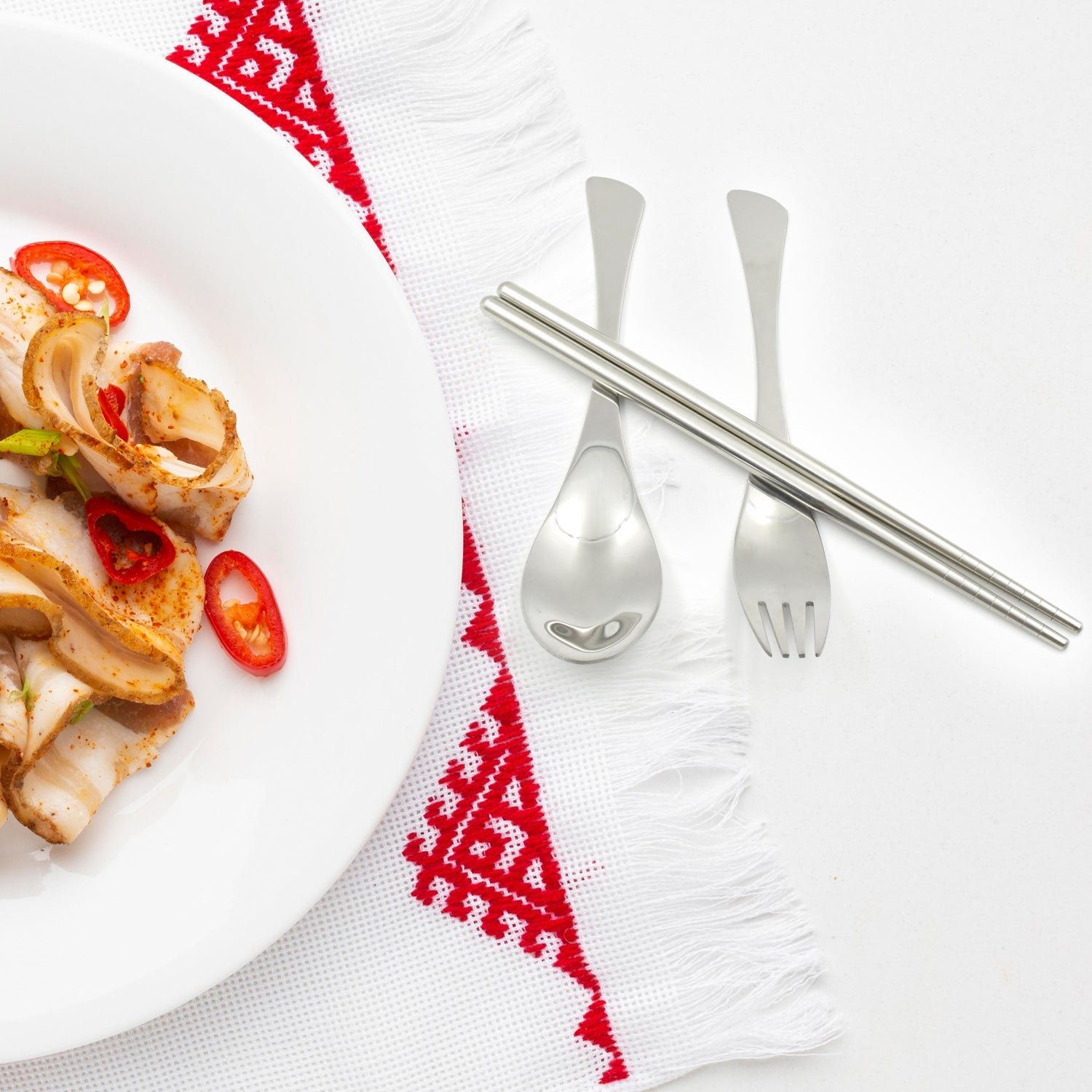 Picnic Dinner Spoon Fork Chopsticks Cutlery Set High Quality Tableware 4 Pc 1 Set