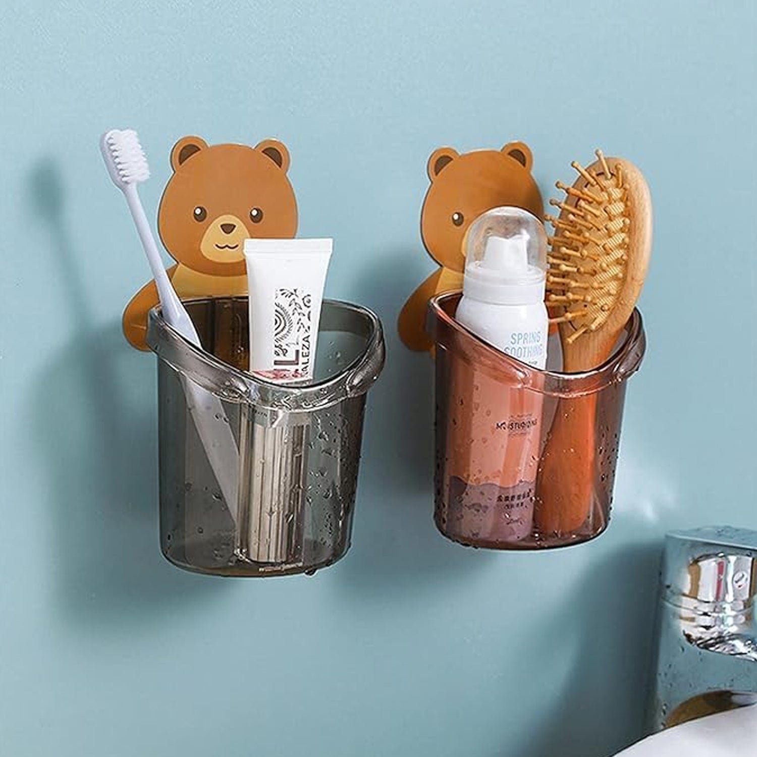 Cute Teddy Bear Toothbrush Holder for Kids (3 Pc Set)