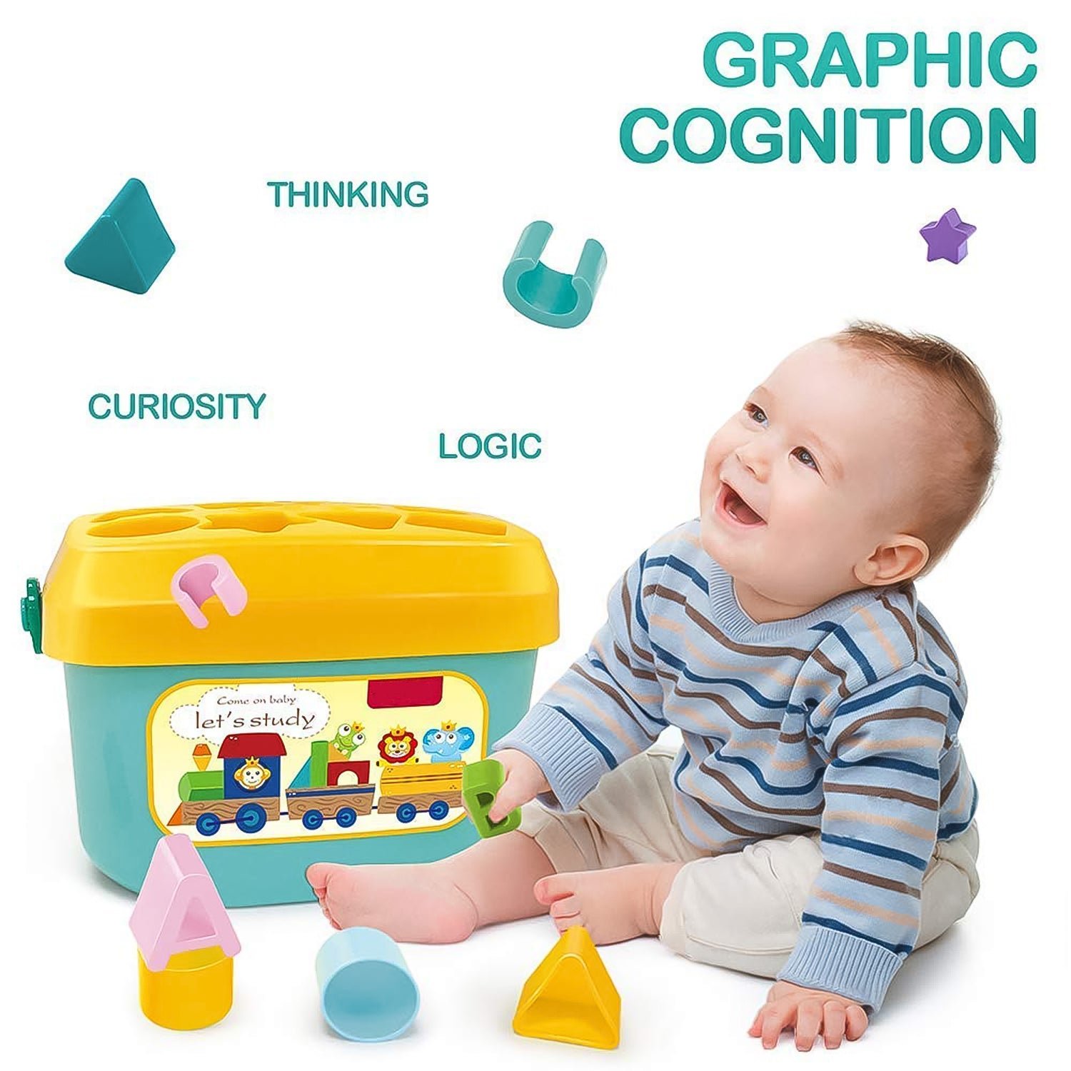 Baby First Block Set Kids Non-Toxic Abcd Geometric Shape Sorting & Stacking (1 Set)