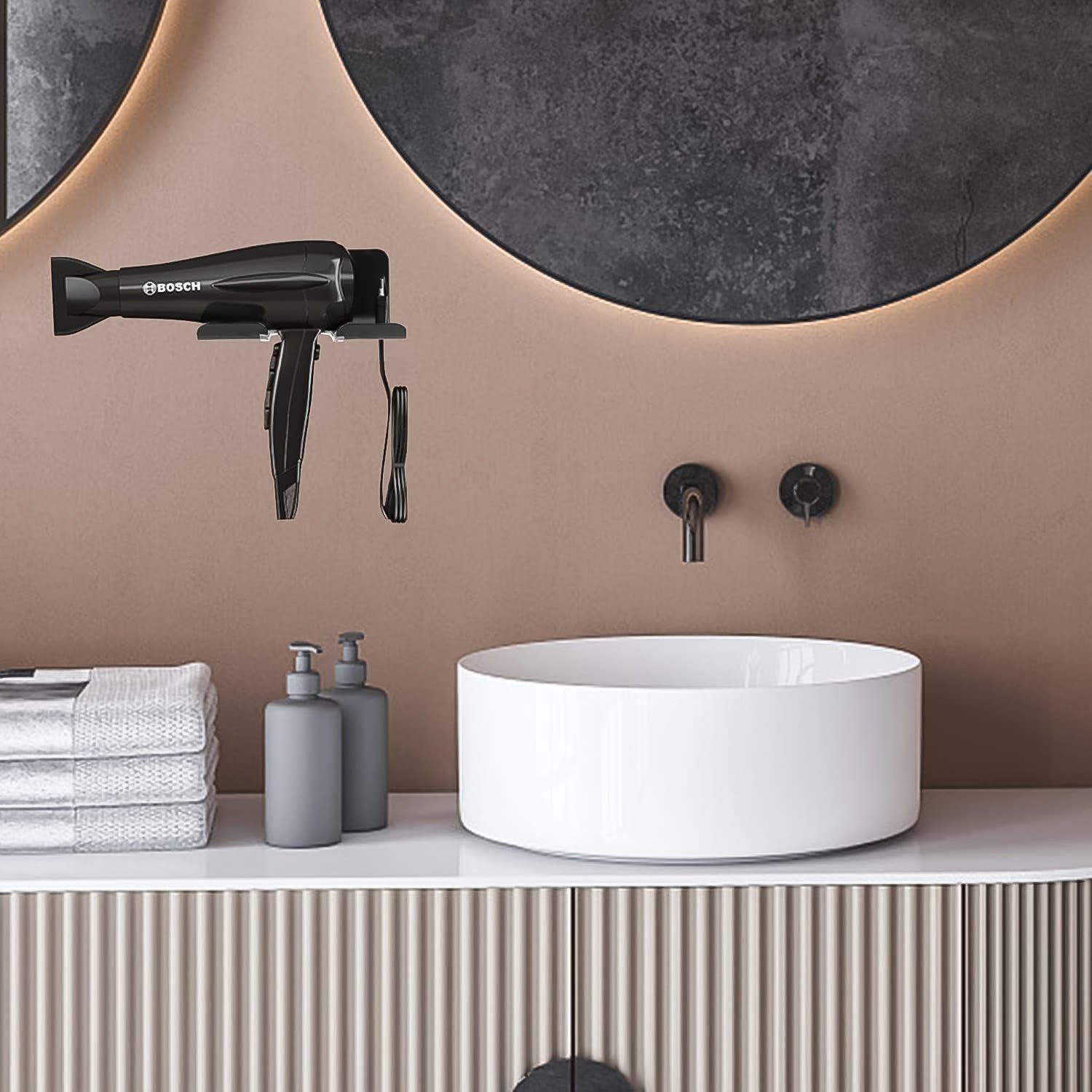 Hair Dryer Holder Wall Mounted Space Plastic Drill Blow Dryer Organizer Rack