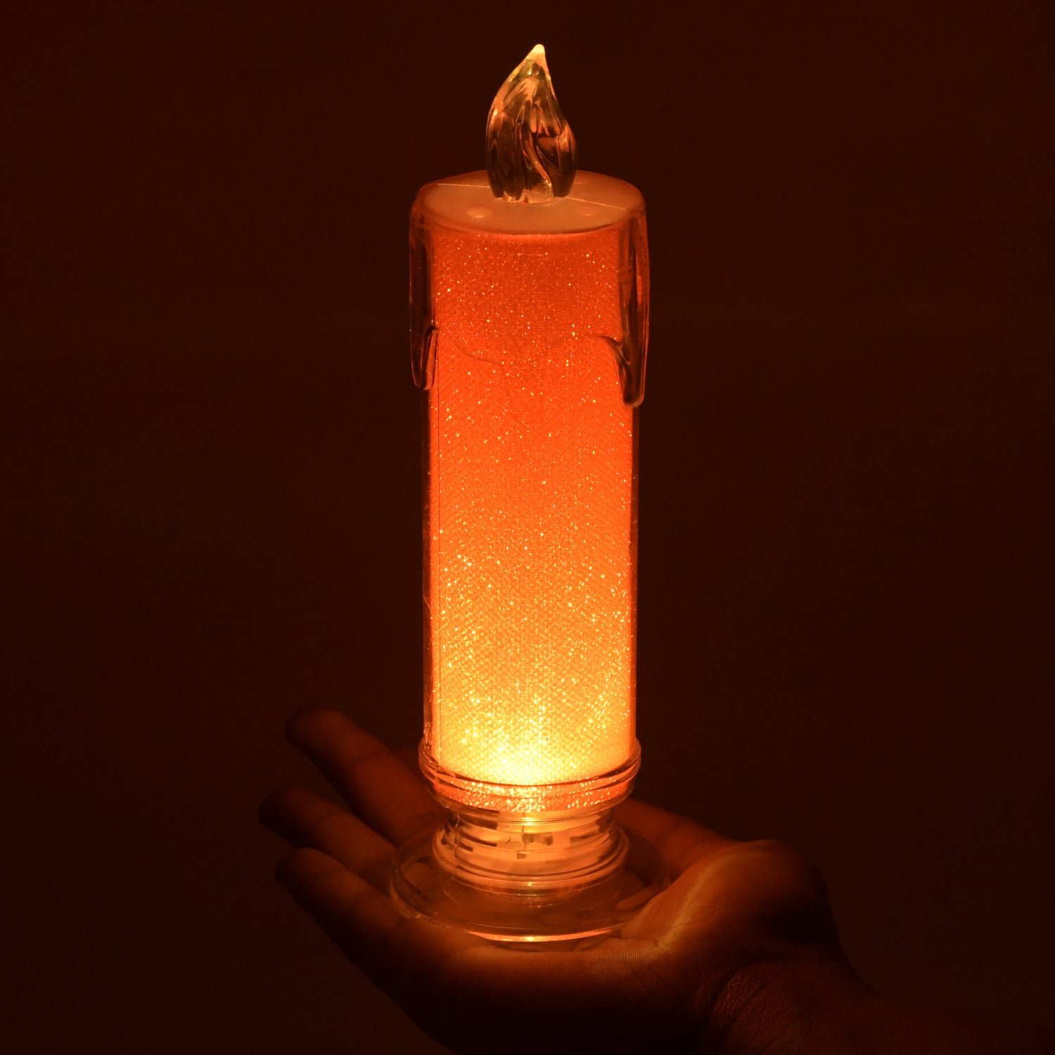 Red LED Flameless Candles Battery Operated Pillar Candles Flickering Realistic Decorative Lamp Votive Transparent Flameless Ornament Tea Party Decorations for Hotel, Scene,Home Decor, Restaurant, Diwali Decoration Candle Crystal Lamp, Diwali (1 Pc)