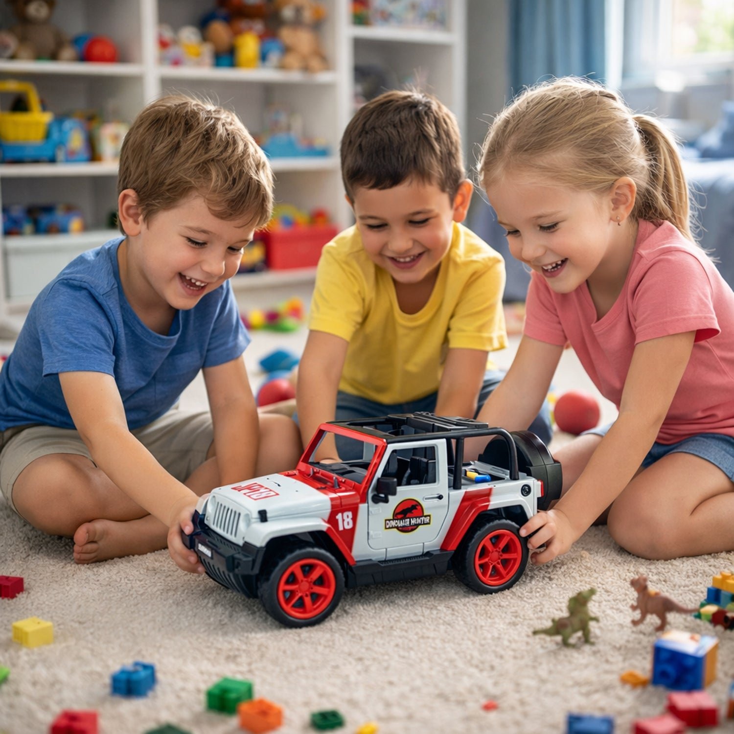 Kids Dinosaur Hunter Off-Road Friction Powered Toy Jeep Car (1 Pc)