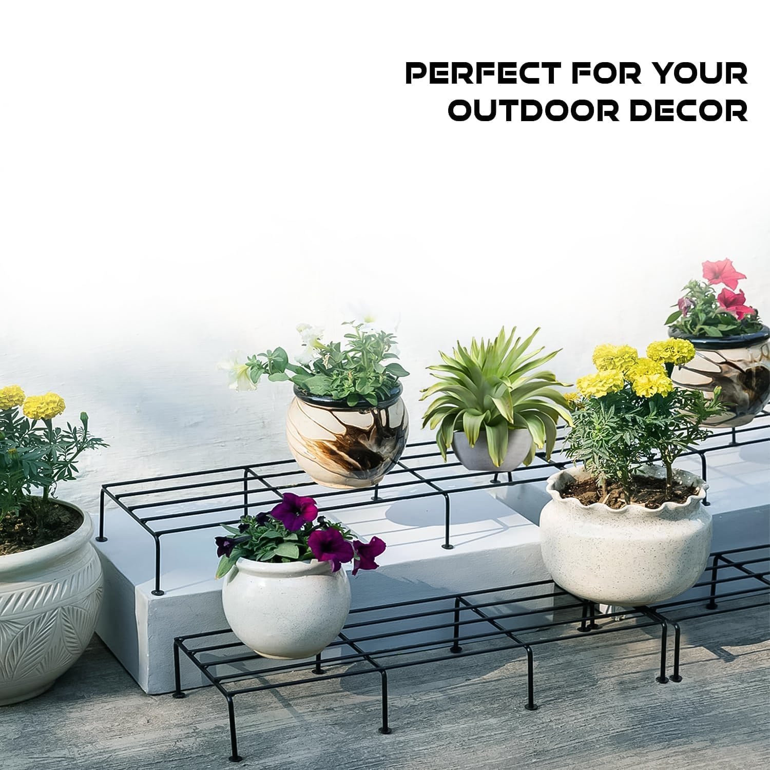 Metal Rectangle Flower plant stand for balcony (60×20 Cm / 2 Pc Set)