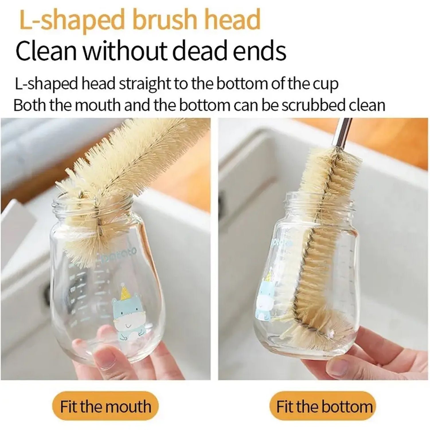 Bottle Brush with Curved Head Long Handle Washing Brush for Baby Bottles