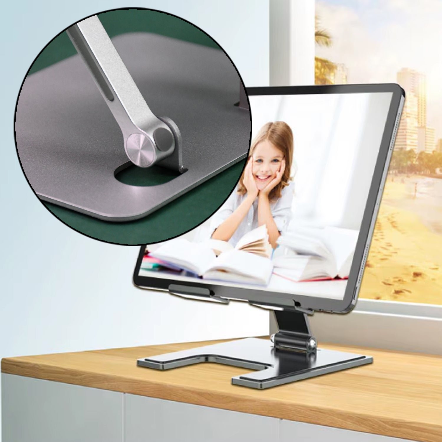 Tablet Stand Metal Alloy Adjustable Bracket, Ergonomic Foldable Metal Tablet Holder