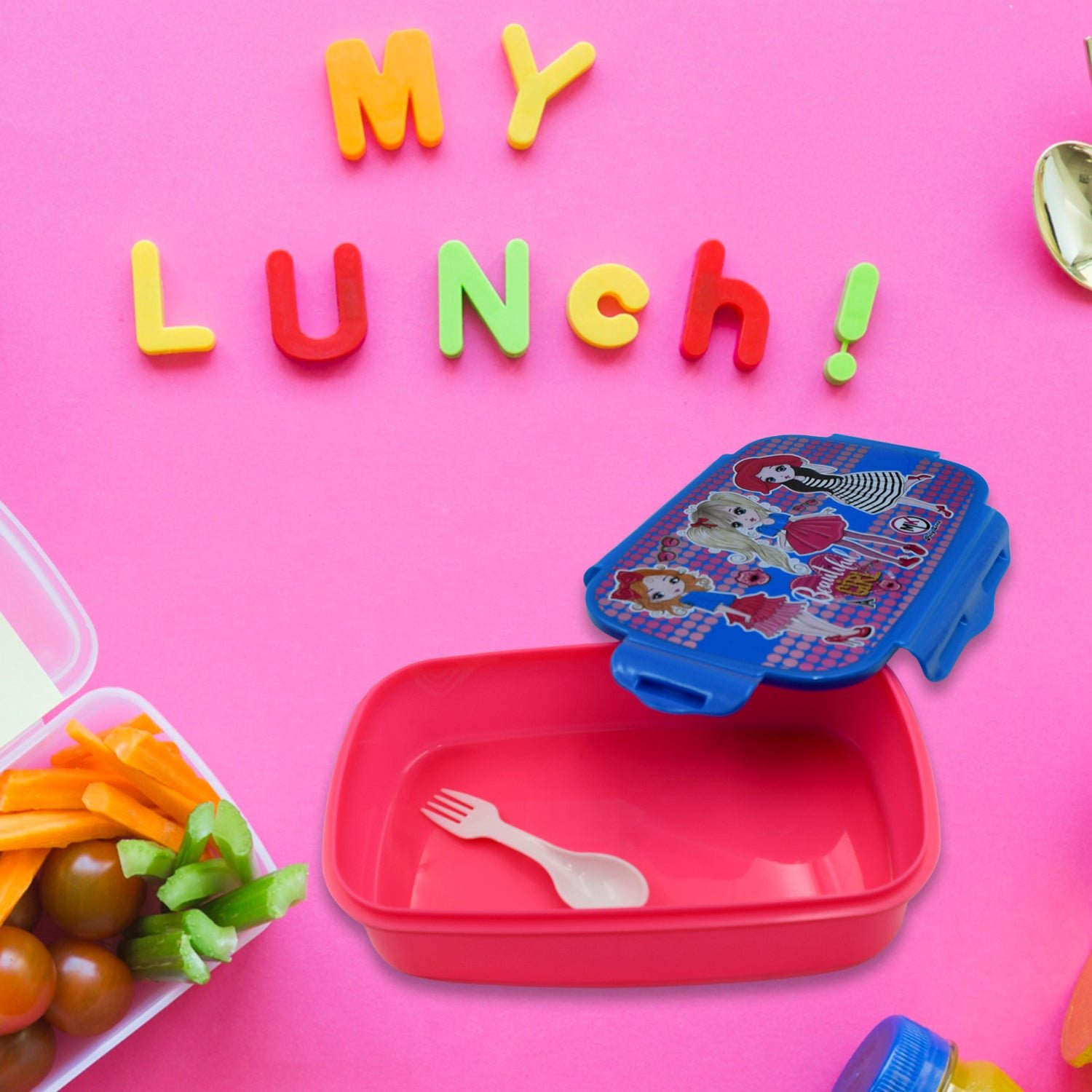 Cartoon Printed Lunch Box with Inner Box & Spoon for Kids School & Travel Use