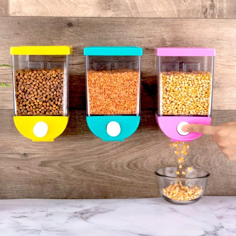 Wall Mounted Cornflakes Pulses Beans Oatmeal Namkeen Dry Food Storage Box1100 ML