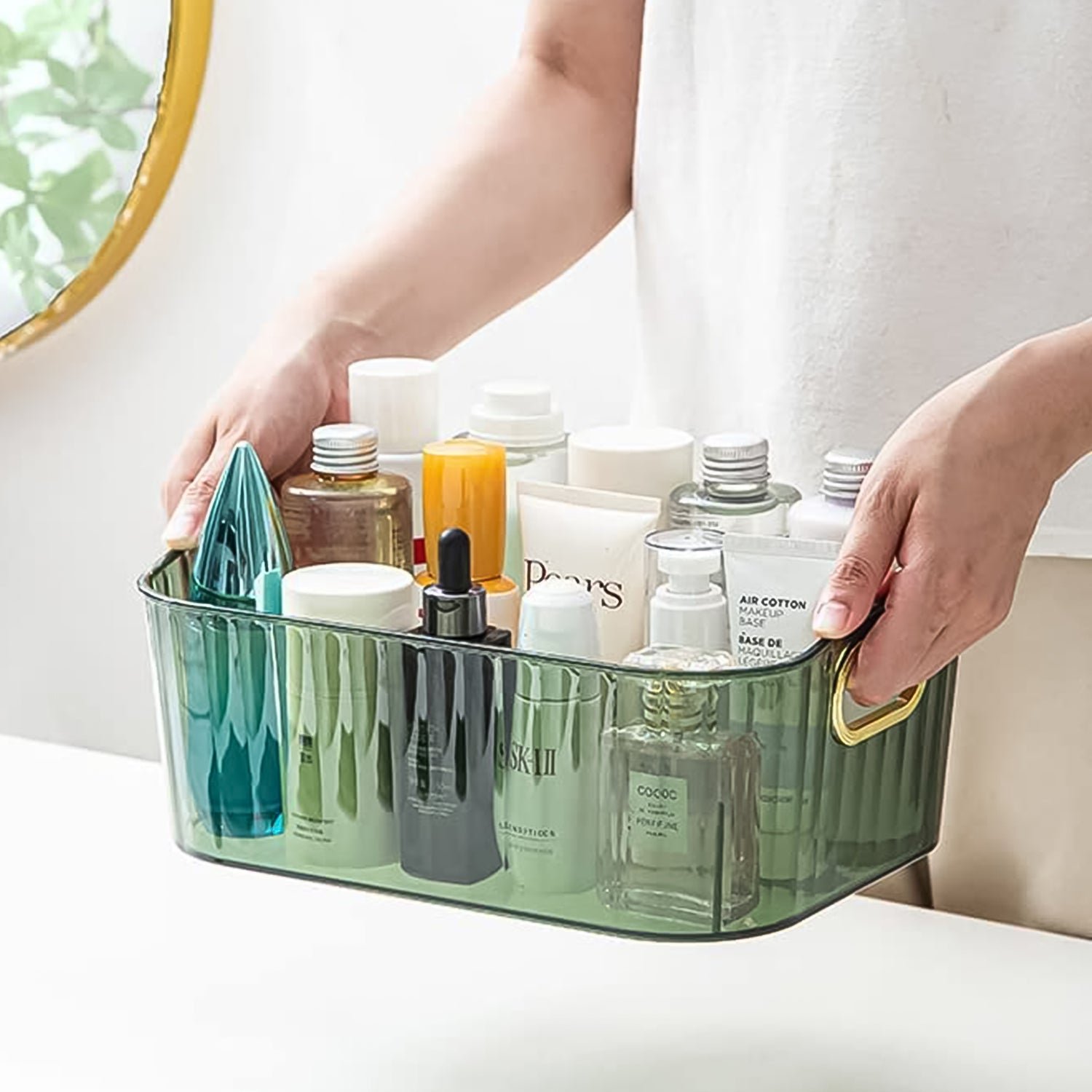 Premium Ribbed Transparent Storage Basket with Gold Handle  25×14 cm 4 Pc