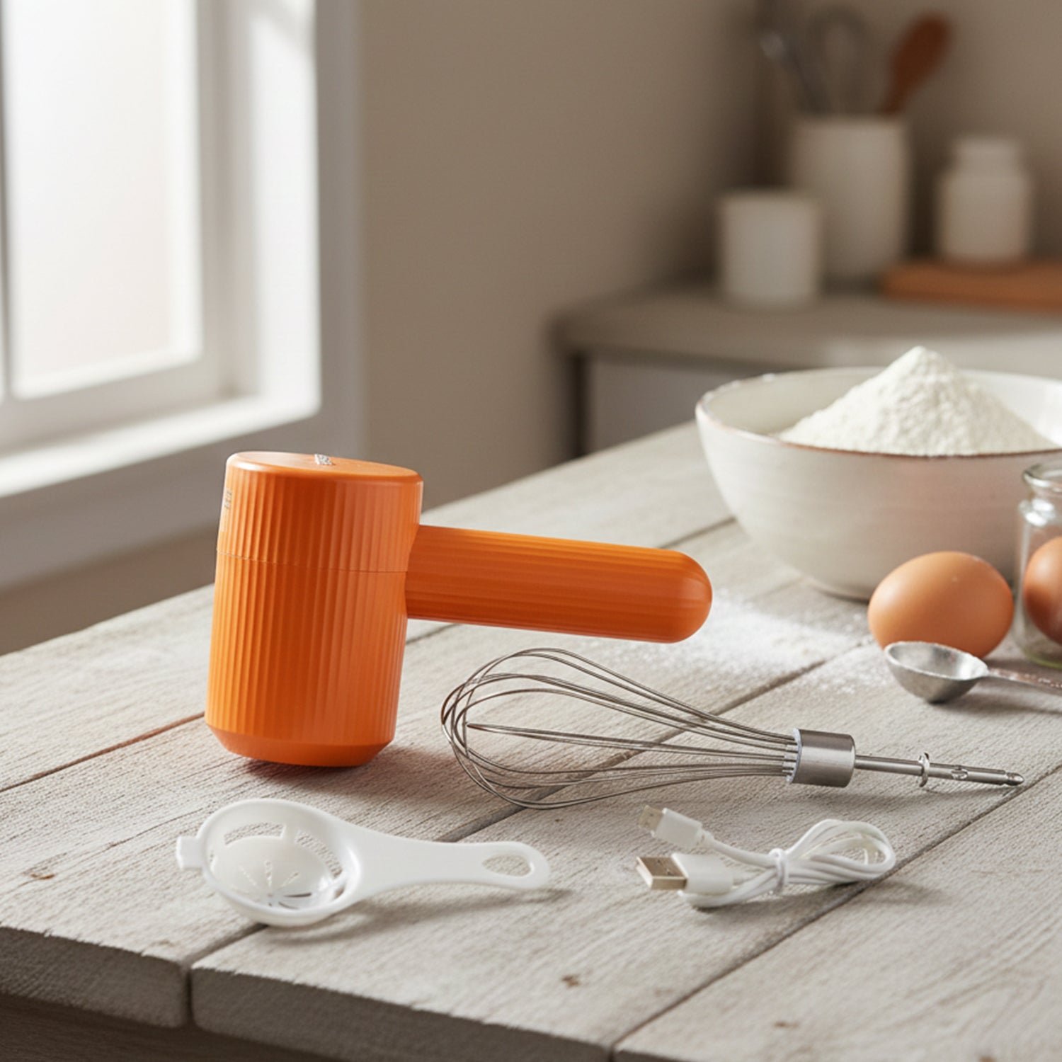 Portable USB Rechargeable Electric Handheld Whisk Mixer (1 Set)