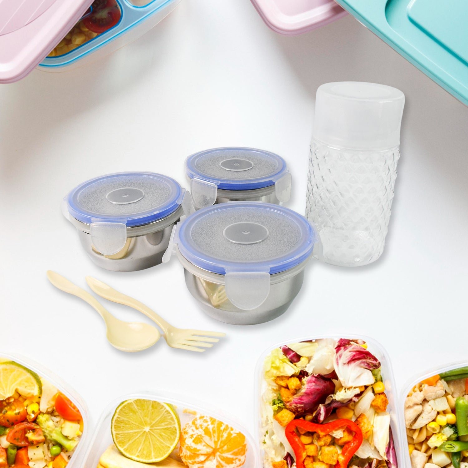 Compact Stainless Steel Airtight Lunch Box Set - 4 pcs (3 Leakproof 1 Bottle)
