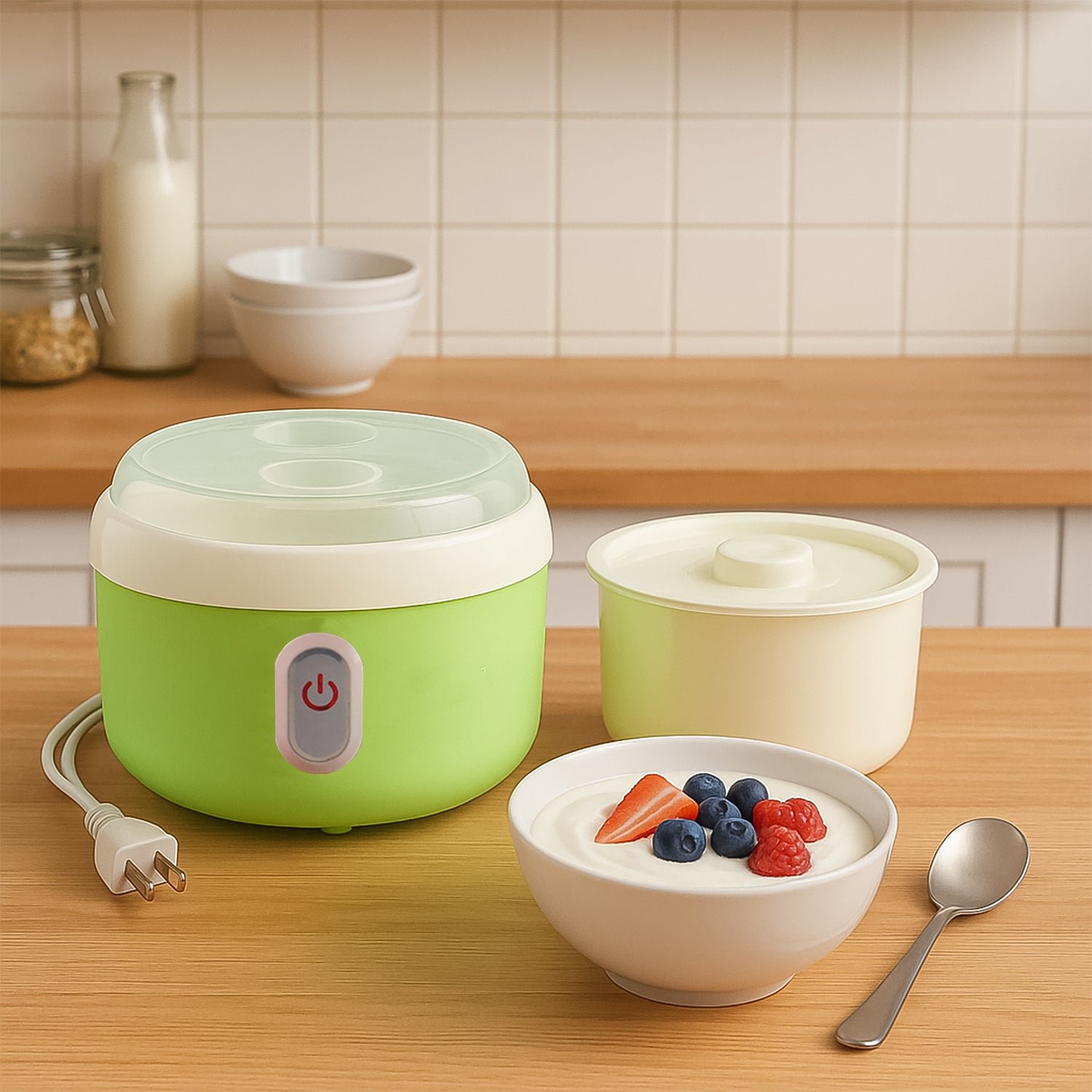 Green Electric Yogurt Maker for Household and Kitchen Use