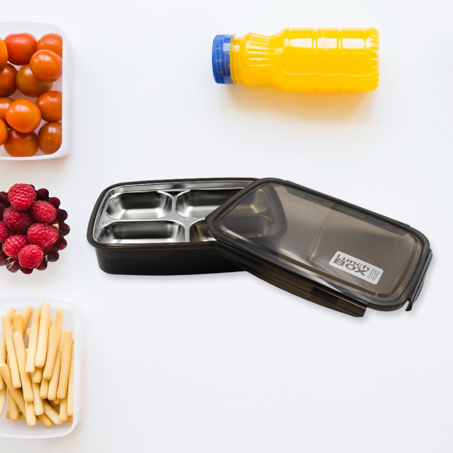 Black Transparent 4 Compartment Lunch Box for Kids and adults For Office, Travel, School