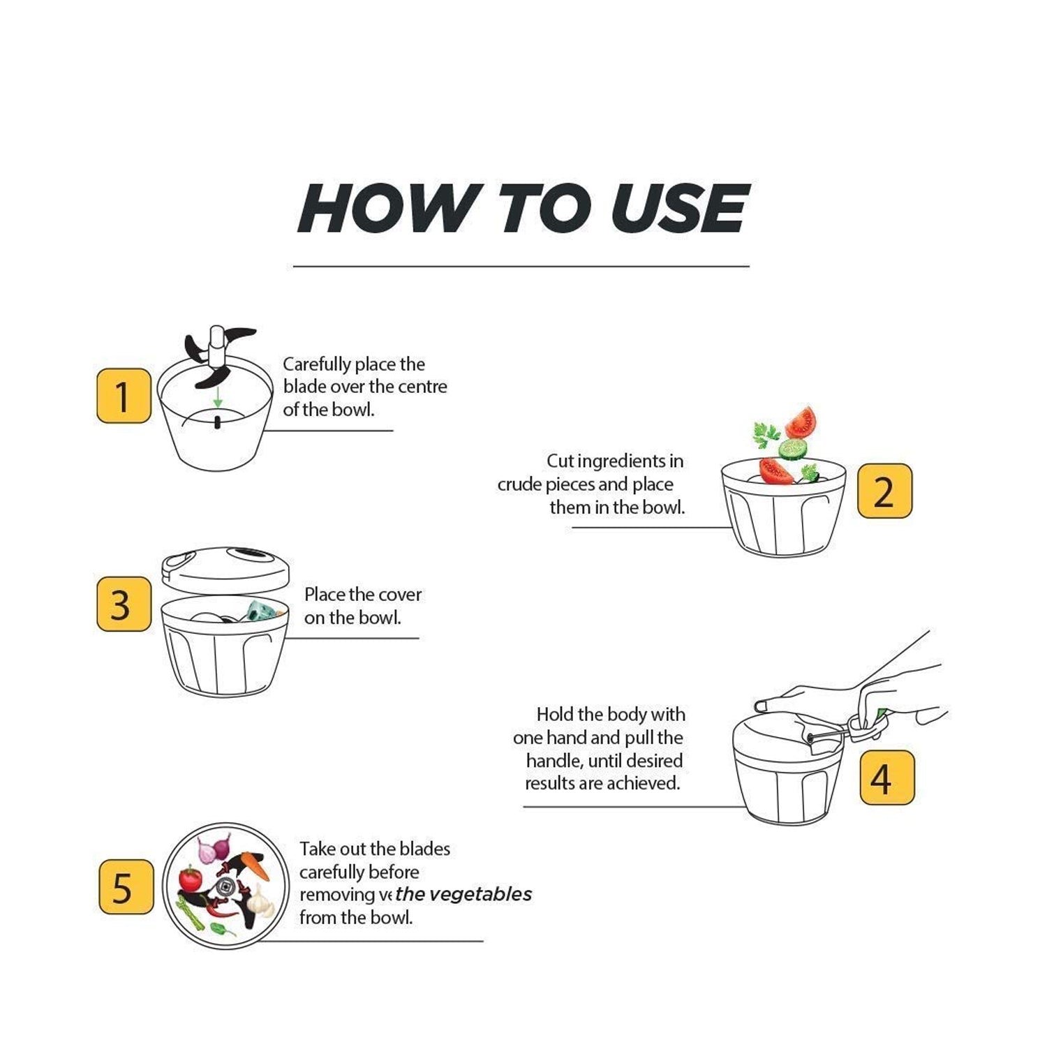 Manual Stainless Steel Handheld Vegetable Chopper with 5 Blades (750 ml)