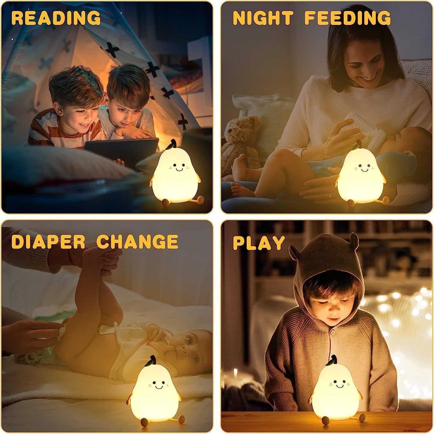 Cute Pear Shape Silicone Night Lamp With Multi Color Changing Mode (1 Pc)