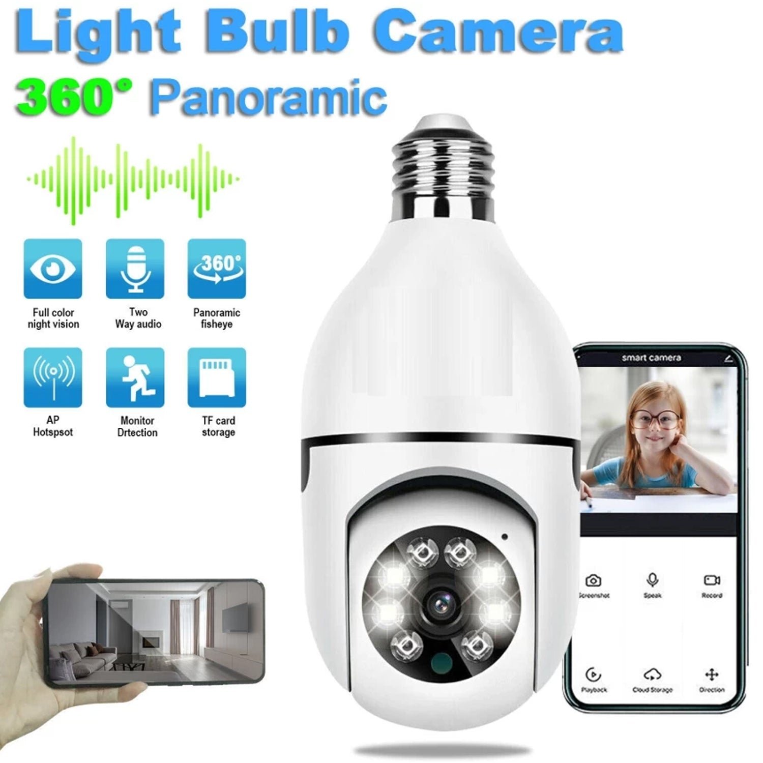 V380 Pro Fisheye 360 Degree Panoramic Wireless WiFi IP CCTV Security (Pack of 1)