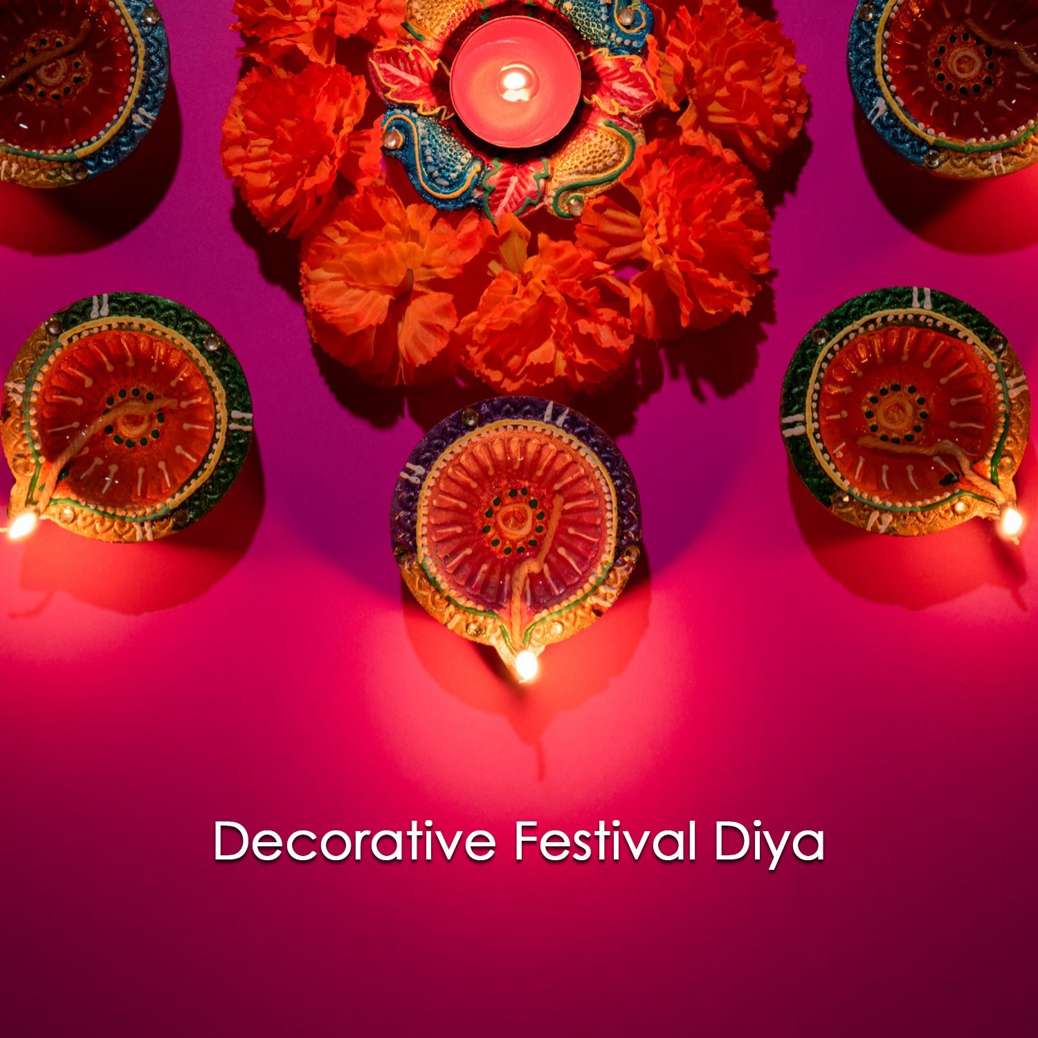 Decorative Hand Painted Clay Puja Diya (6 Pcs Set/ Mix Design)