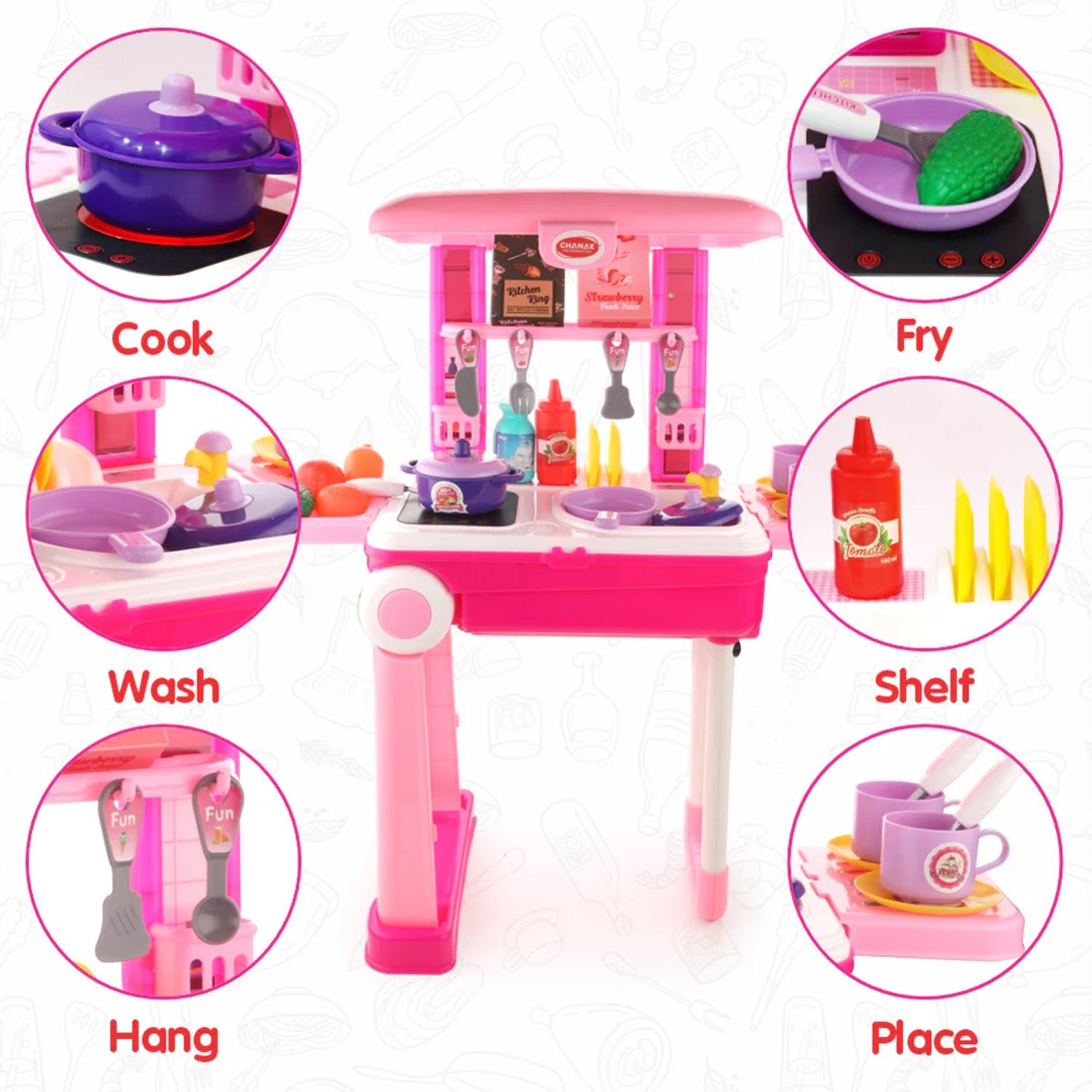 Kitchen Set Kids with Suitcase Role Play Cooking Toy for Girls & Boys (3+)