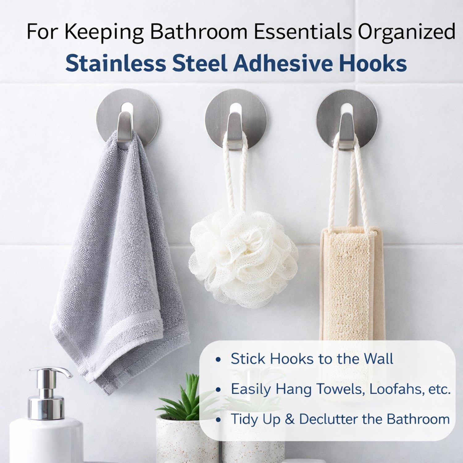 Heavy Duty Self-Adhesive Stainless Hooks – Waterproof for Robes, Coats & Towels