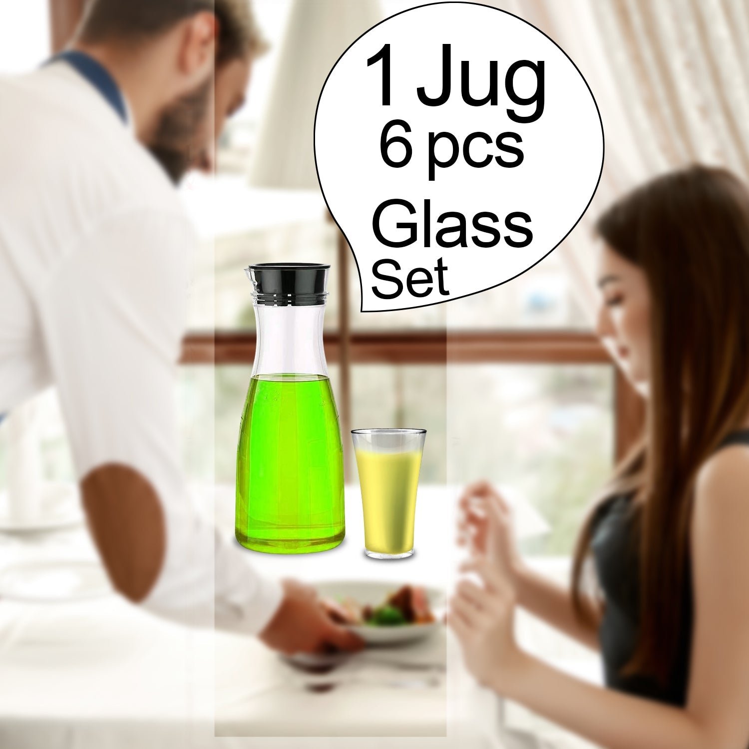 Transparent Unbreakable Water Juicy Jug and 6 Pcs. Glass Combo Set