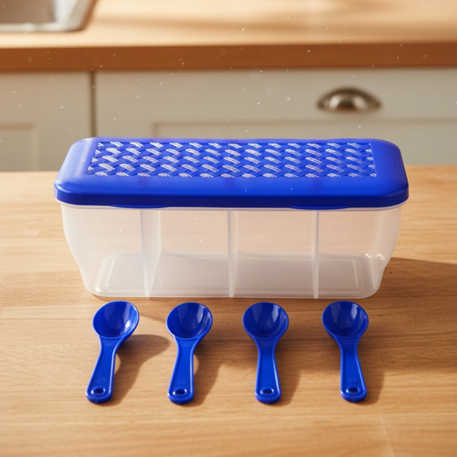 Kitchen Airtight 4-Section Storage Container / Pickle Jar 4 Spoons (1 Pc / Mix Color)