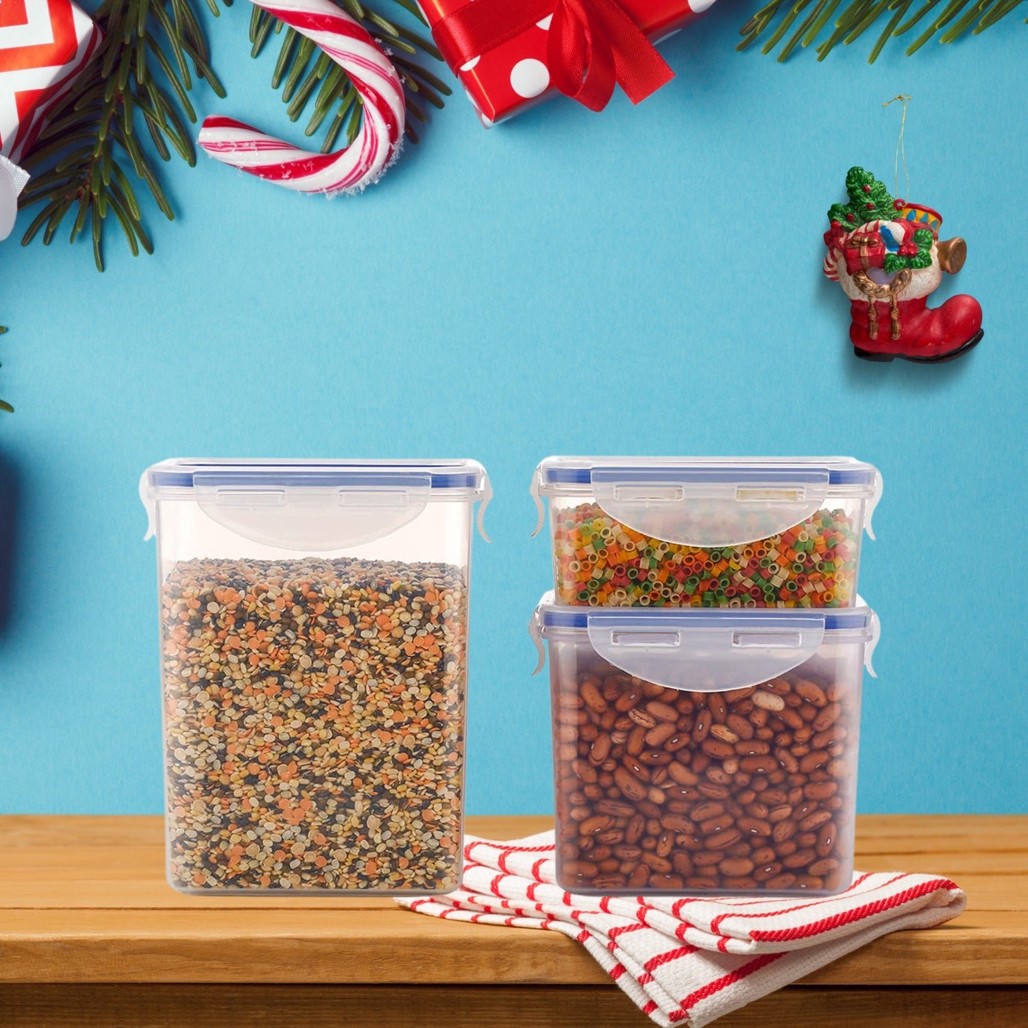 Set of 3 Rectangular Airtight Food Storage Containers with Lids