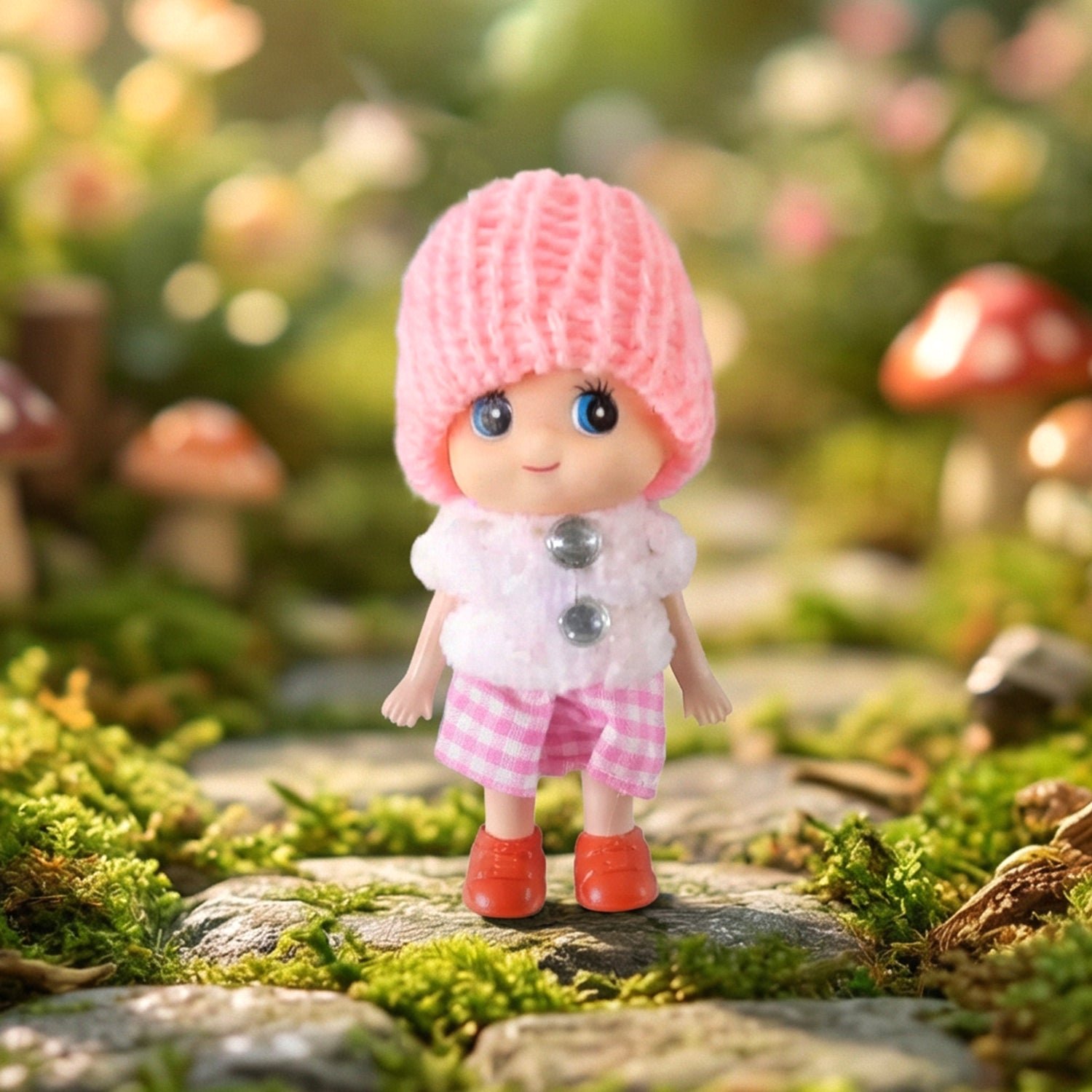 Cute Mini Doll Keychain Soft Knitted Cap Girl Charm Keyring (1 Pc / Mix Color)