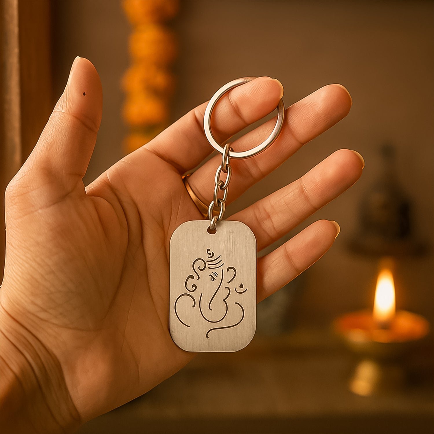 Auspicious Ganesh Cut-Out Metal Keychain - (1 Pc)