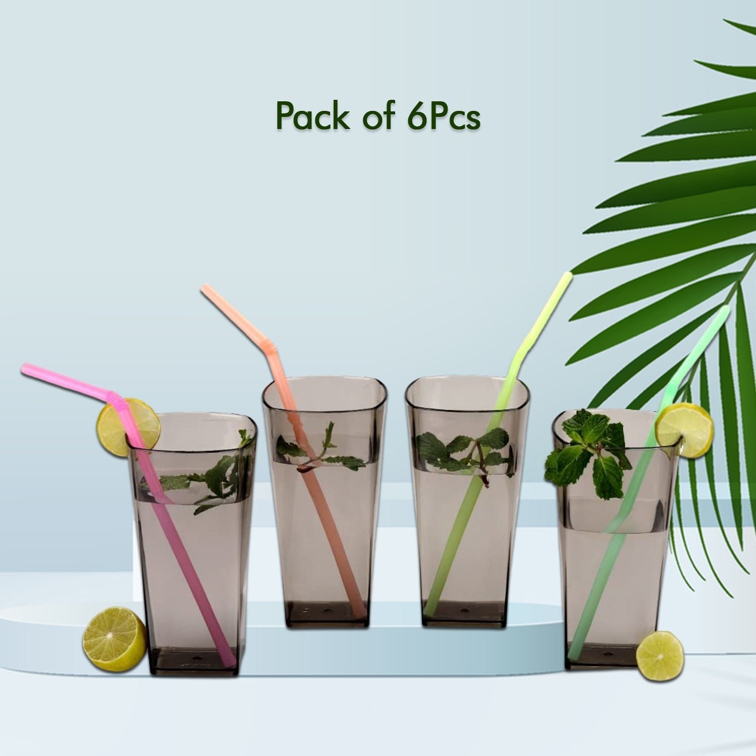 Unbreakable Transparent Square Design  Wine Tumbler Plastic Glass Set Pack of 6