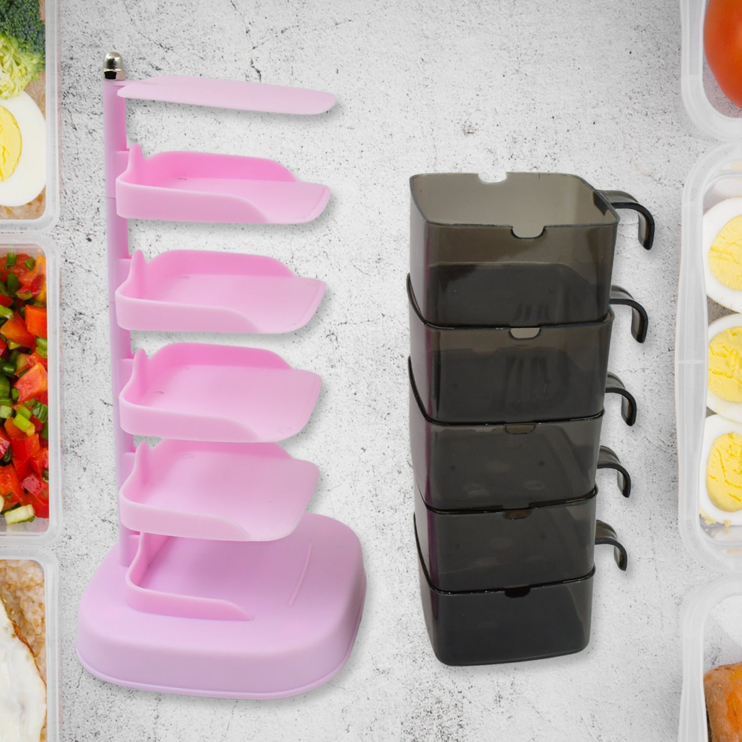 Rotating Spice Jars Vertical Rotatable Seasoning Box 5 Section / Tier 5 Spoon (1 Set)