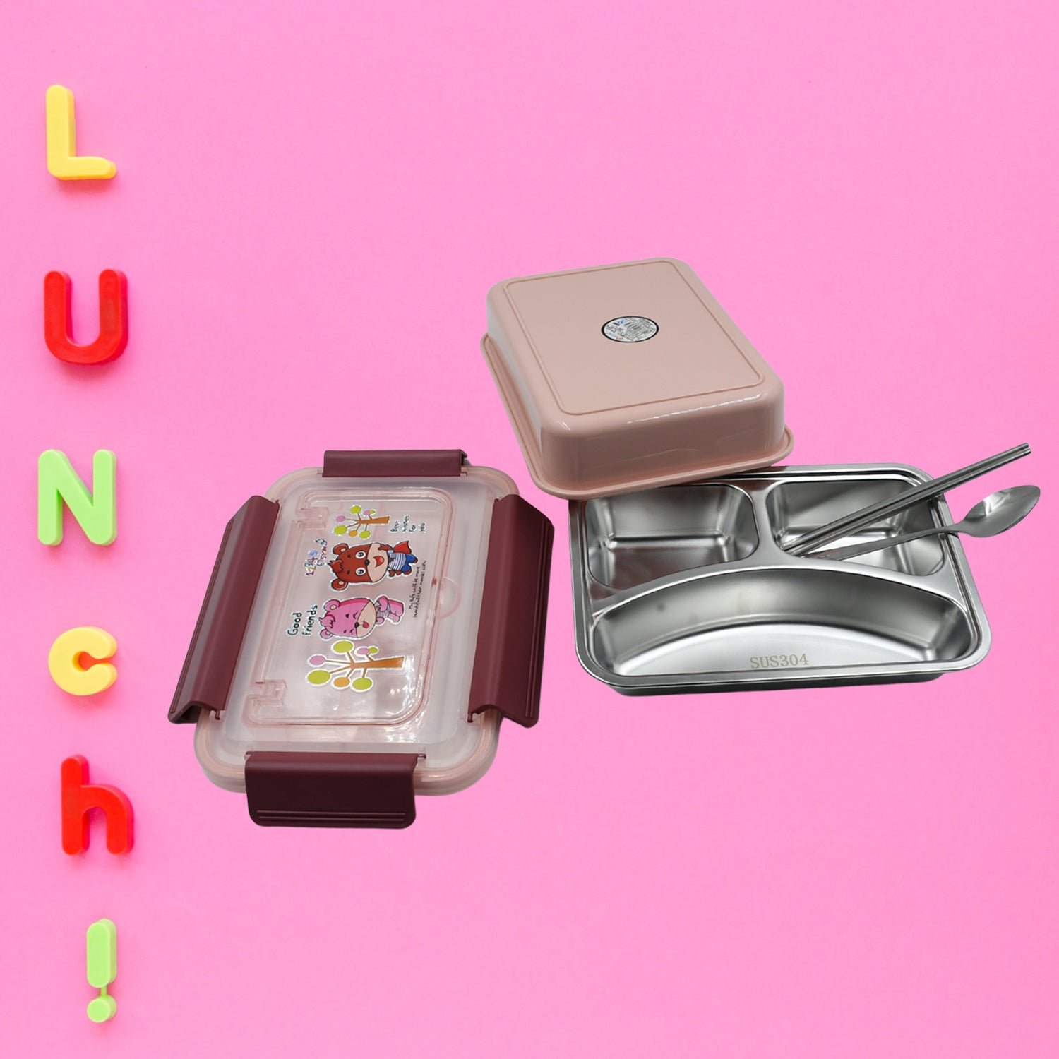 Kids Lunch Box with Steel Spoon & Chopsticks – Food-Safe & Durable