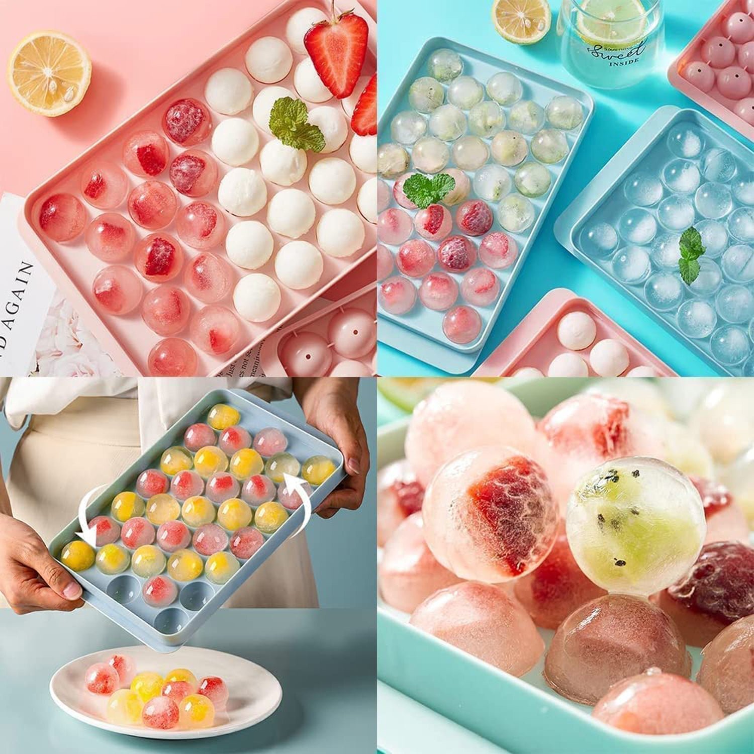 Plastic Round Reusable Ice Cube & Candy Ball Mold, 33 Moulds (16.5×10 Cm / 1 Pc)