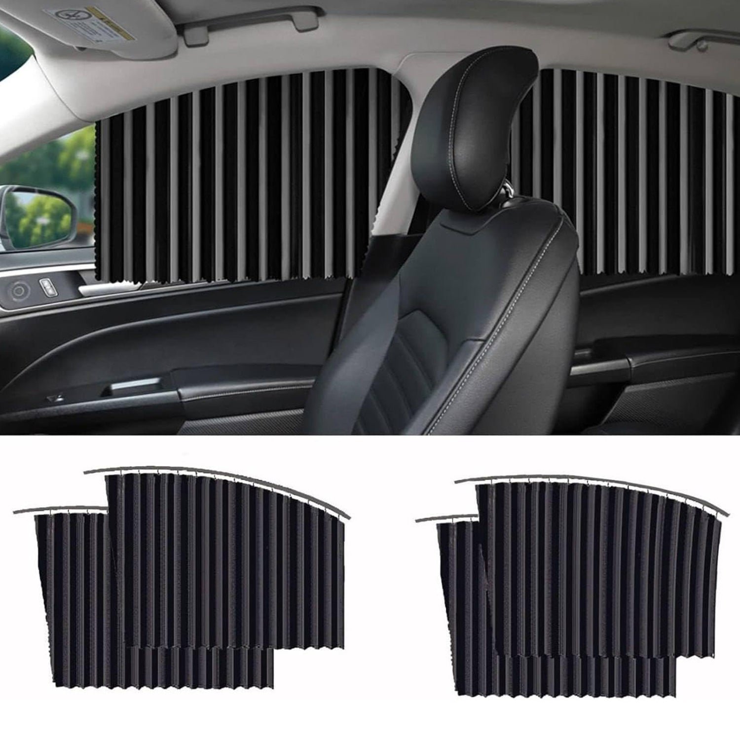 Car Window Curtain Sunshade | 4 Pcs Set with Hooks & Tapes