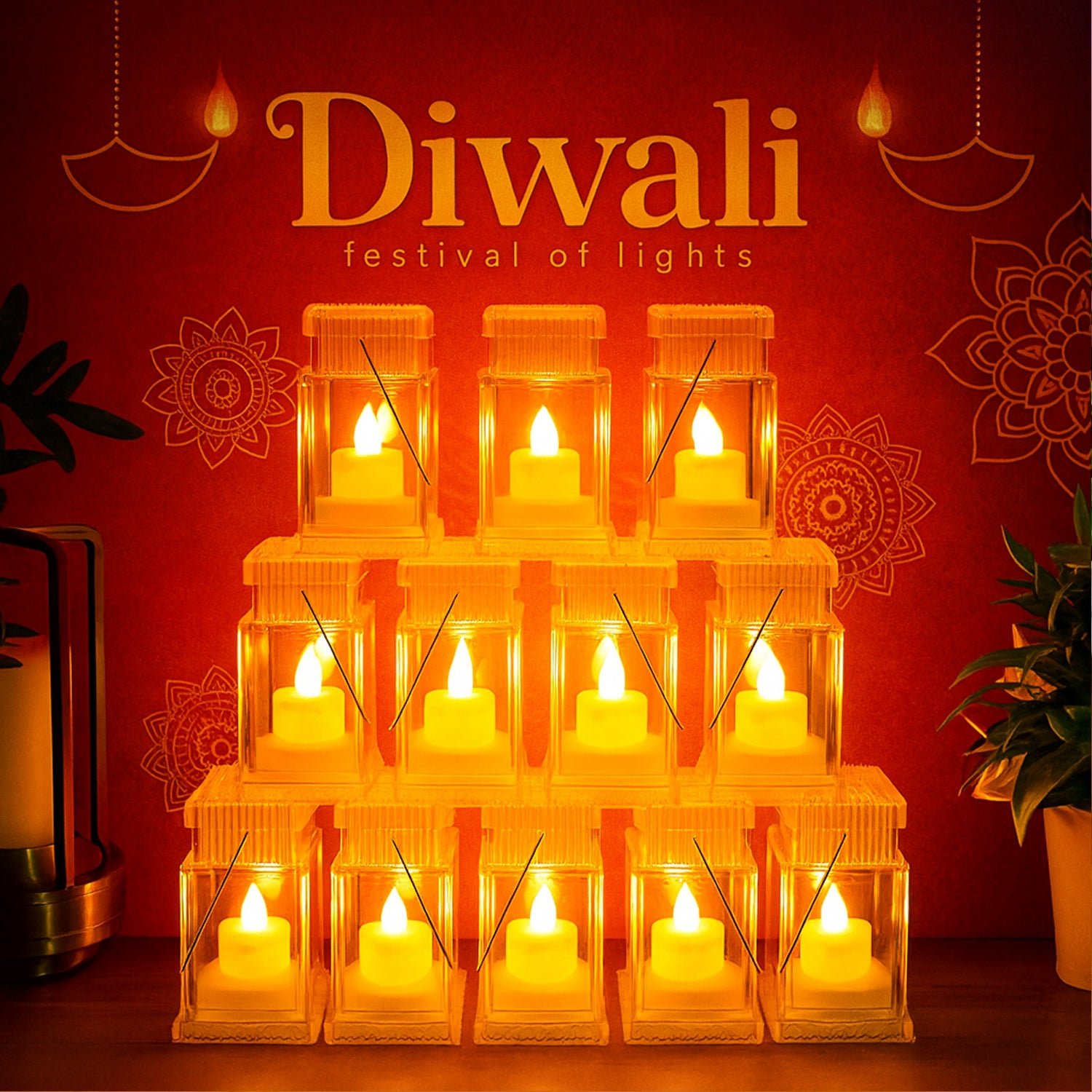 Set of 12 LED Storm Lantern Decorative Lights