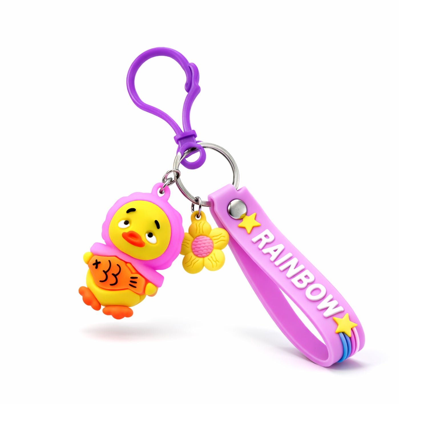 Cute Rainbow Strap Cartoon Duck Keychain (1 Pc)