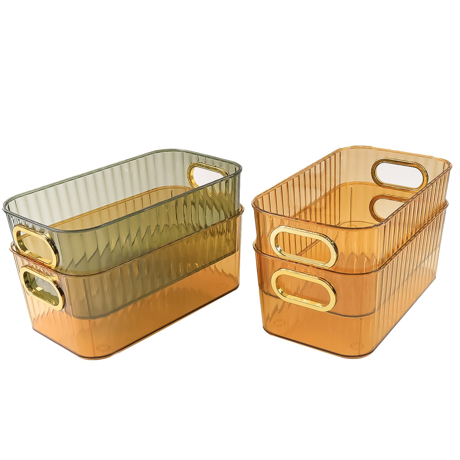 Premium Ribbed Transparent Storage Basket with Gold Handle  25×14 cm 4 Pc