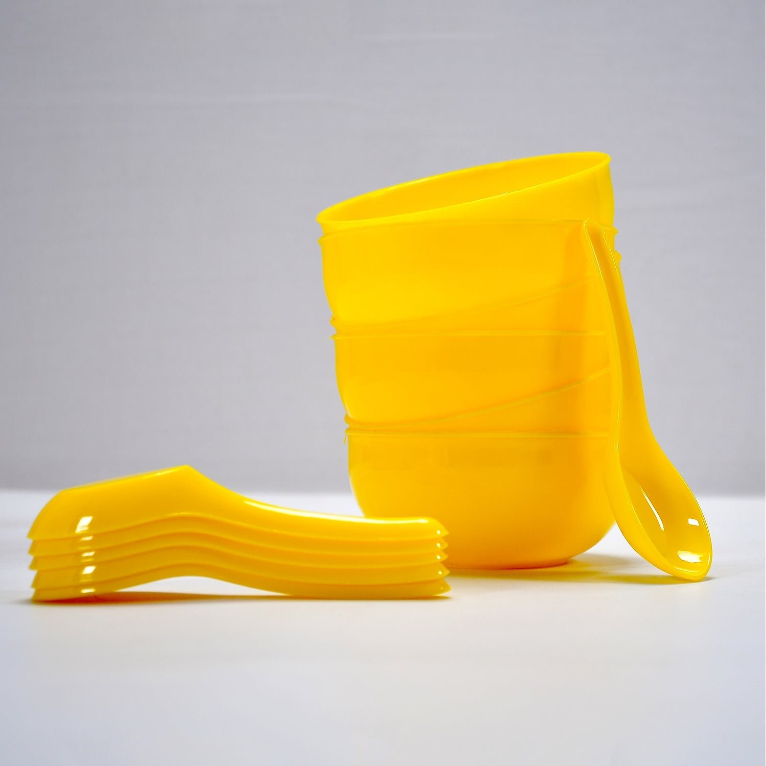Plastic Soup Bowl & Spoon Set for Kitchen (6-Pcs)
