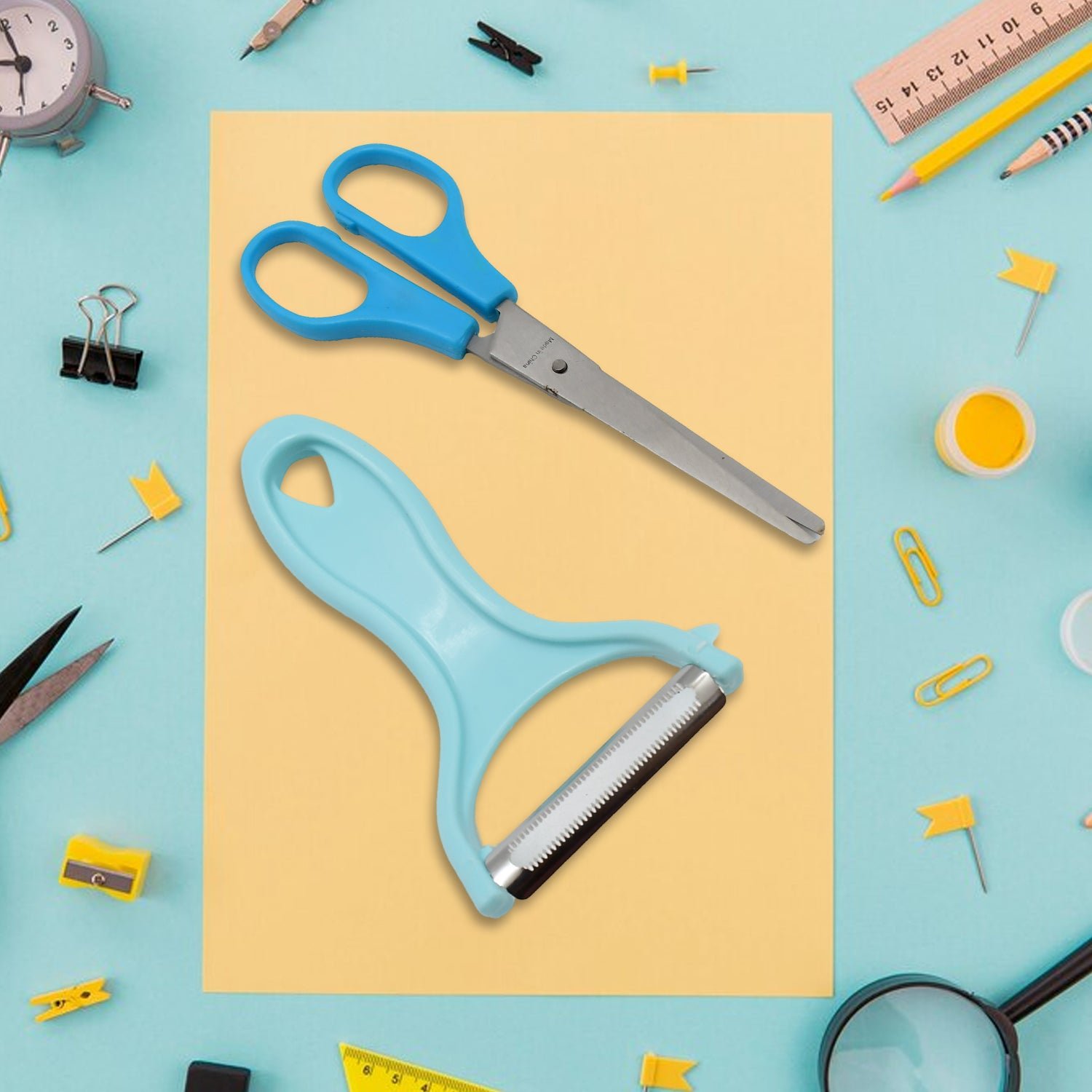 Stainless Steel Kitchen Scissors & Multipurpose Peeler (2 Pc Set, Mix Design)