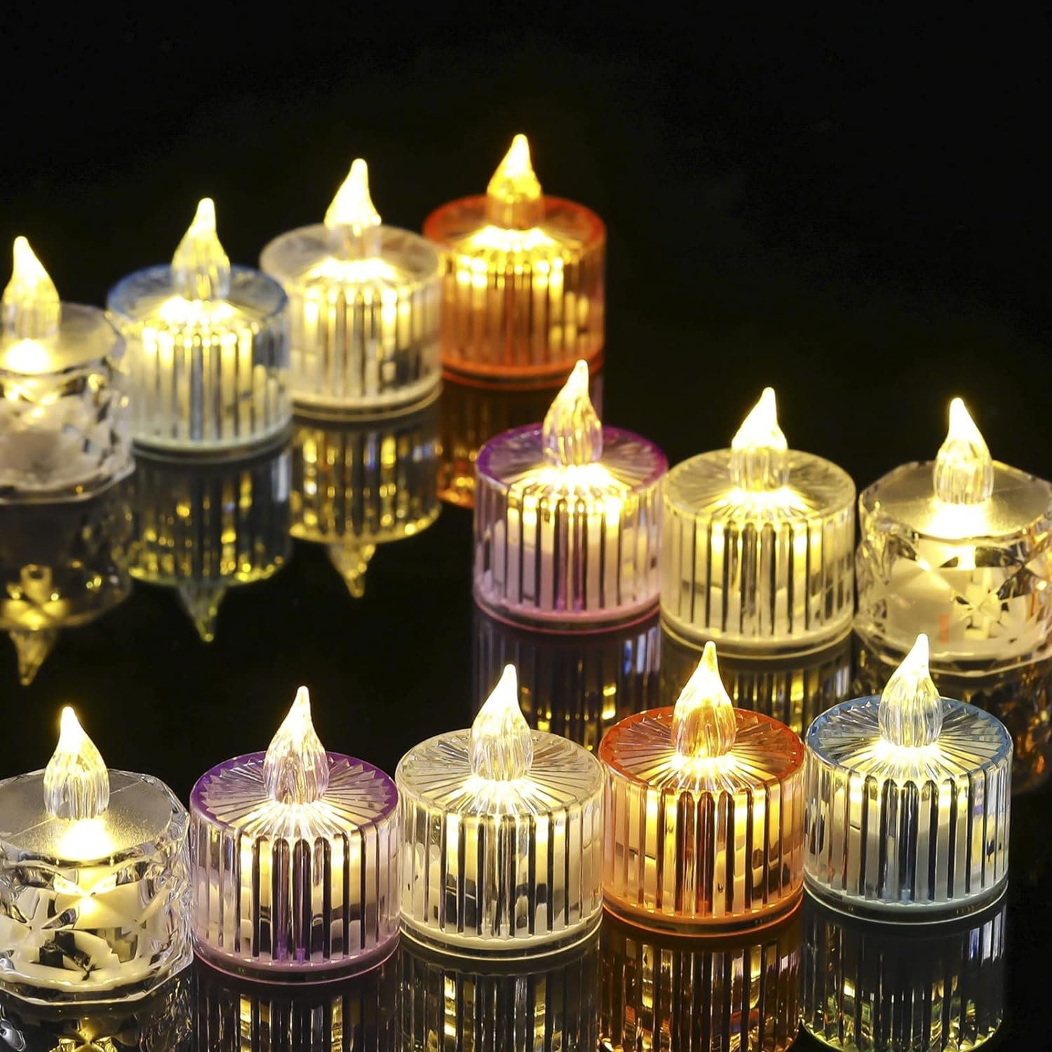 Flameless Acrylic LED Tealight Candles for Festival Decor (12 Pc)