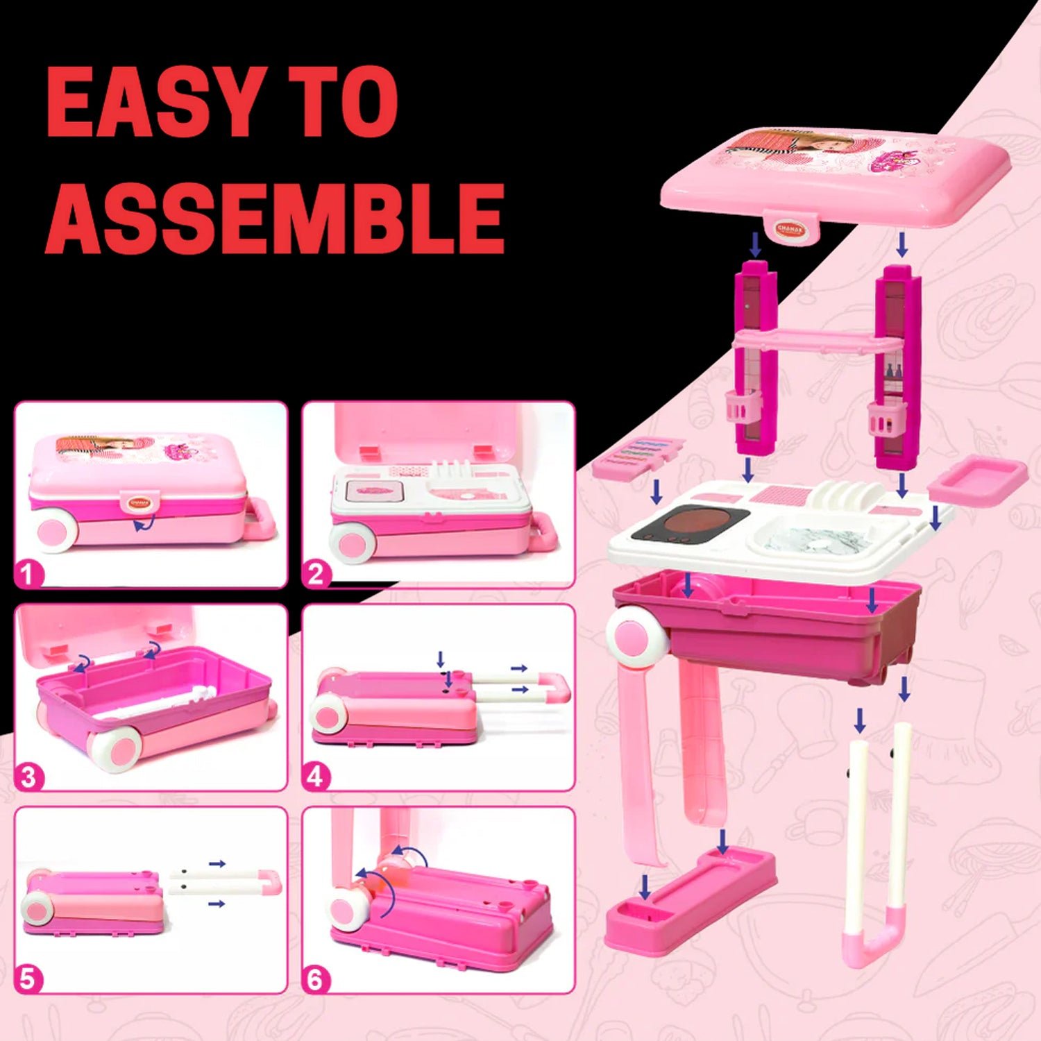 Kitchen Set Kids with Suitcase Role Play Cooking Toy for Girls & Boys (3+)