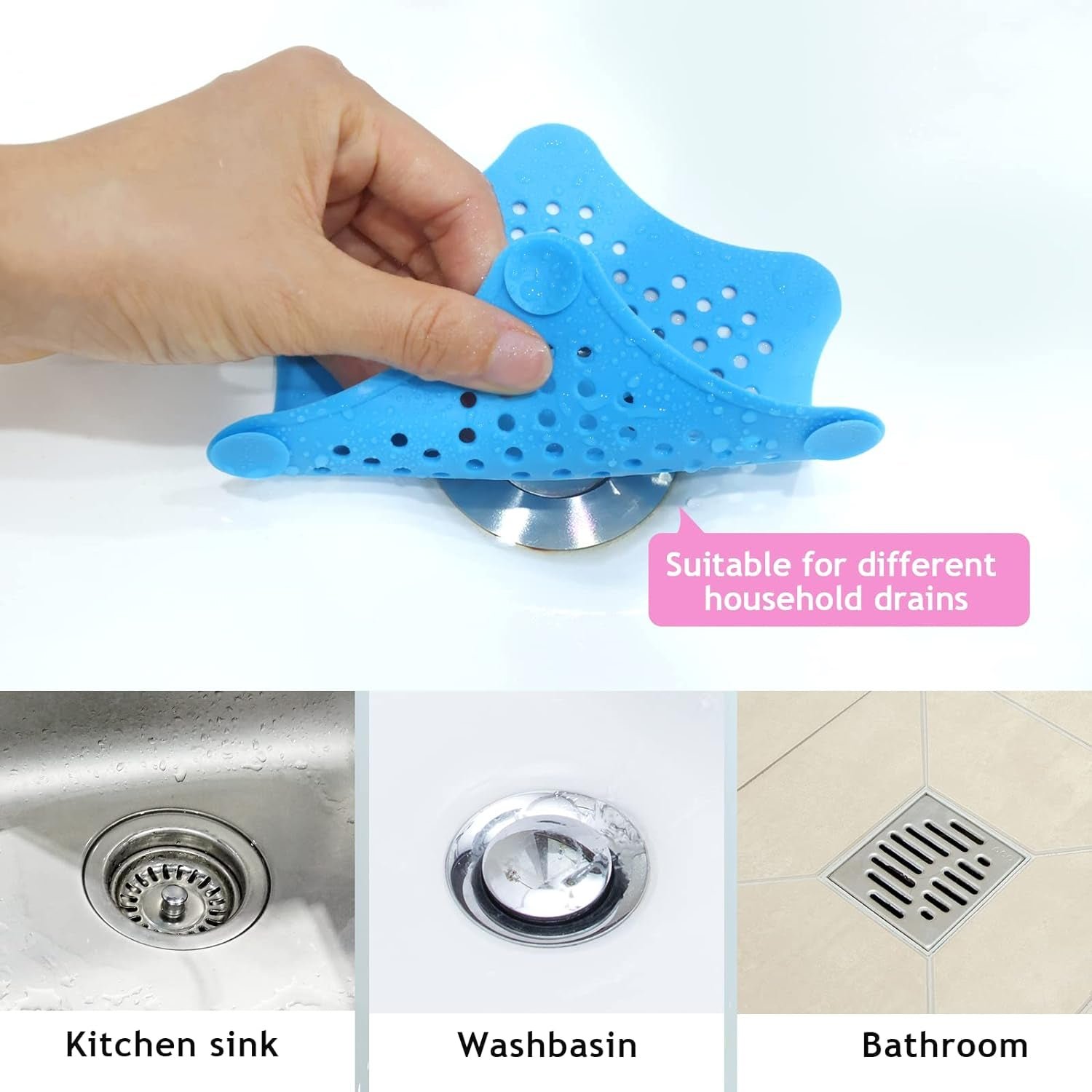 Star Shape Suction Cup Kitchen Bathroom Sink Drain Strainer Hair Catcher, Drain