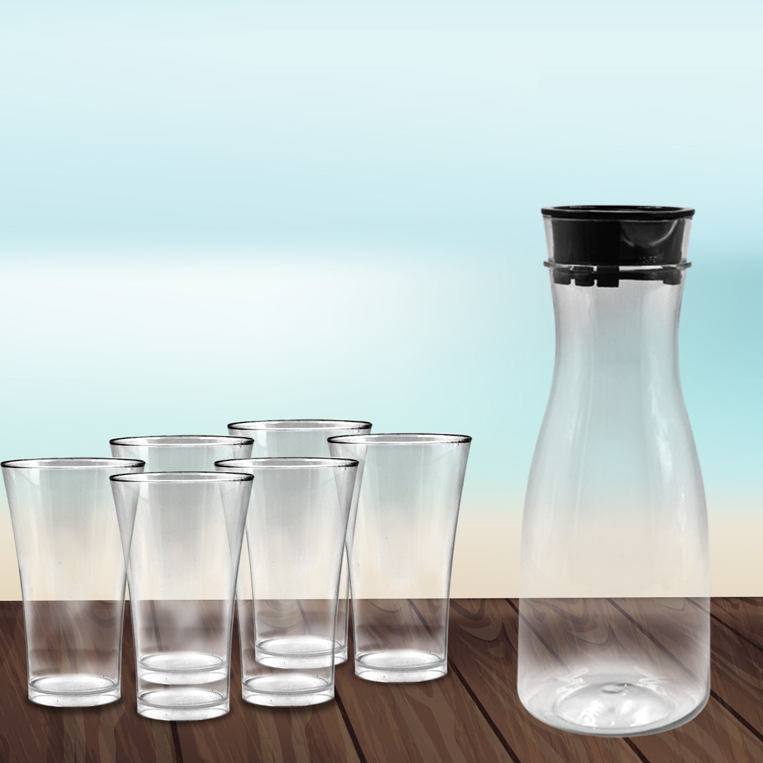 Transparent Unbreakable Water Juicy Jug and 6 Pcs. Glass Combo Set