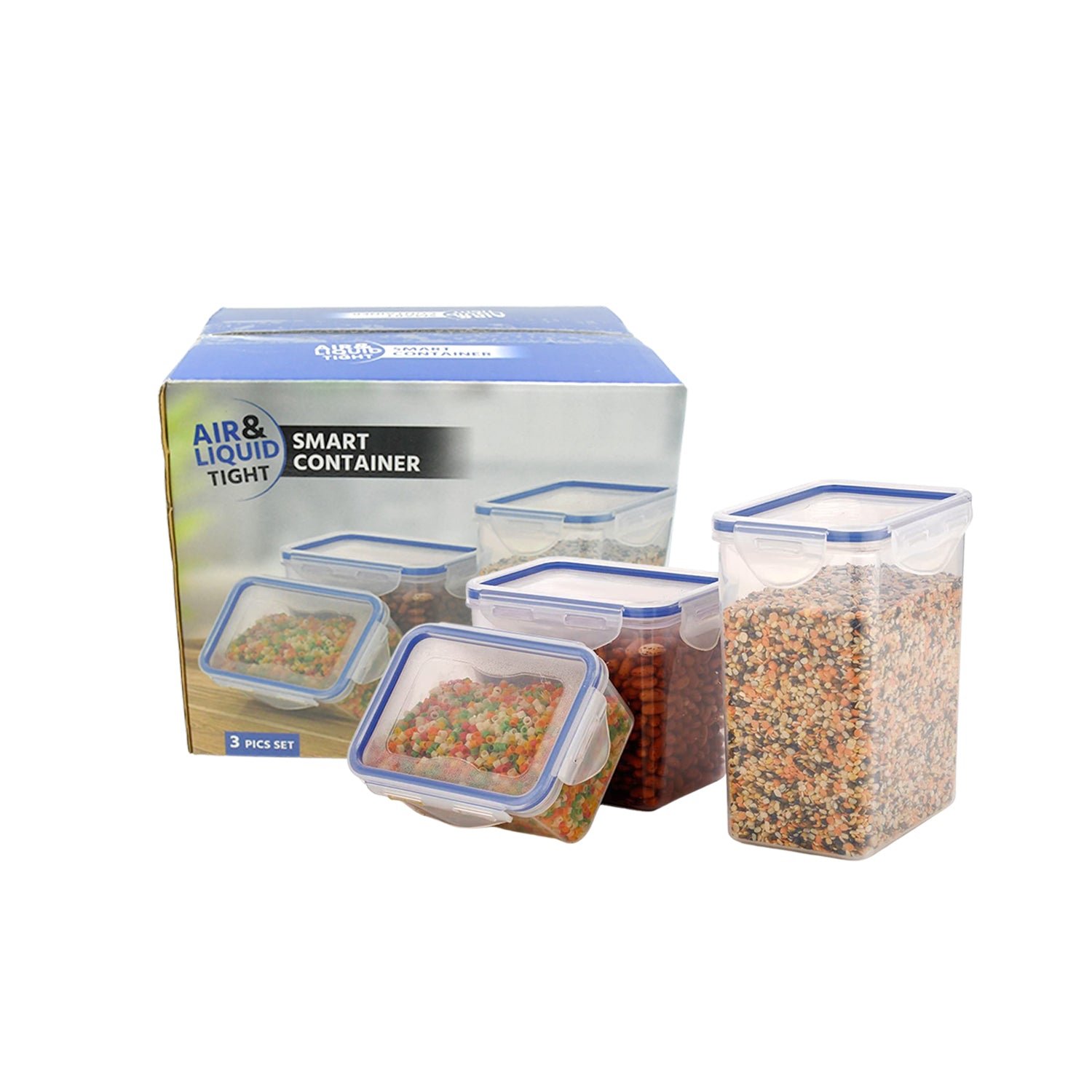 Set of 3 Rectangular Airtight Food Storage Containers with Lids