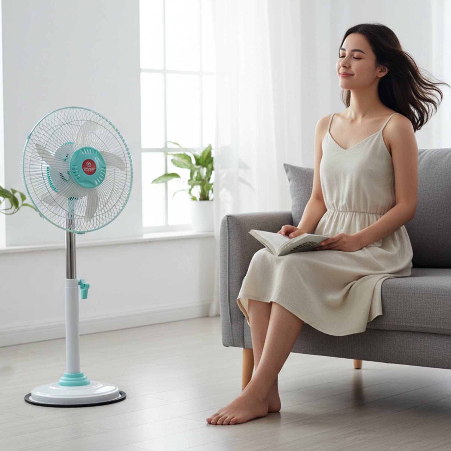 12V DC Hybrid Pedestal Table Fan with Plug and Play IEC C13 Power Cable