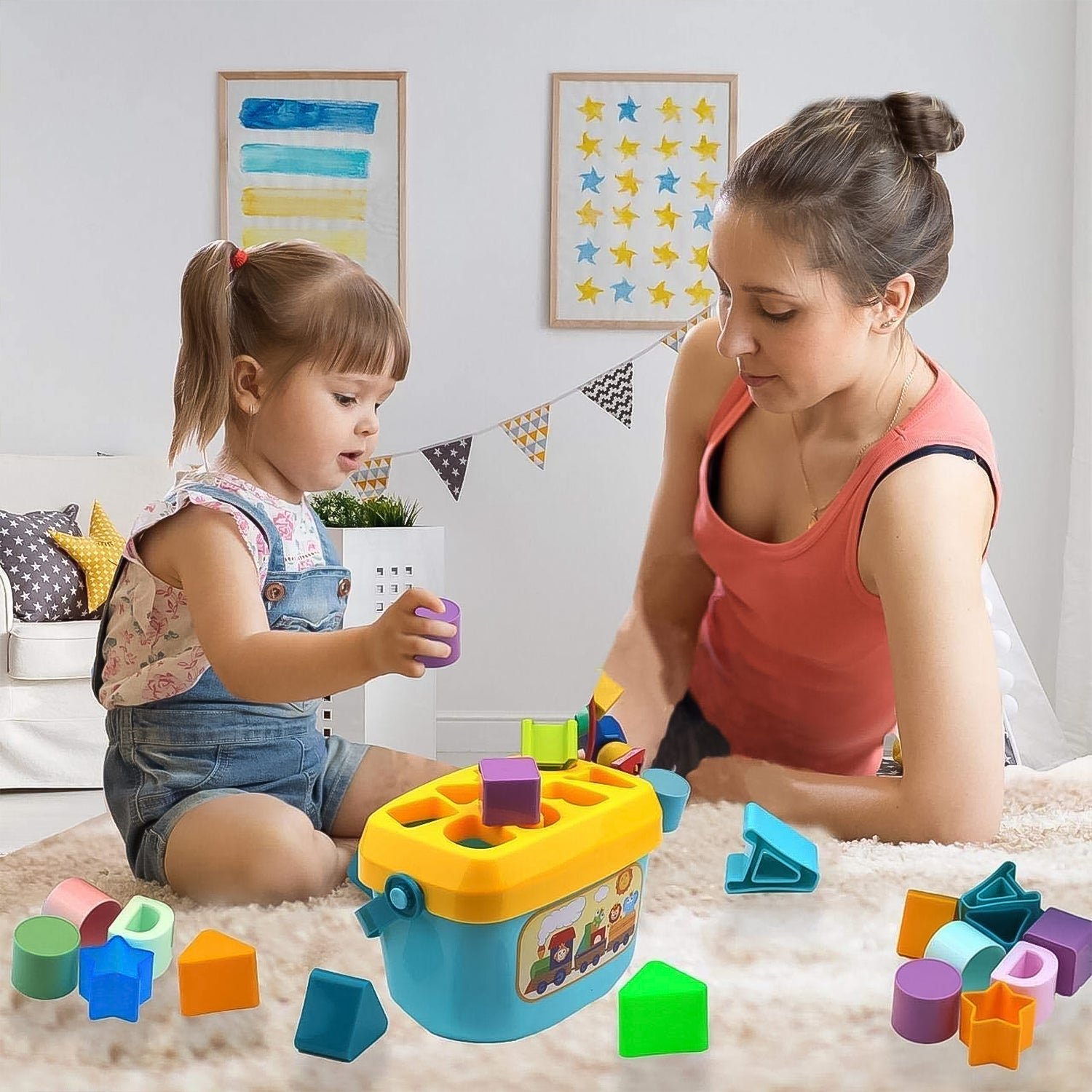 Baby First Block Set Kids Non-Toxic Abcd Geometric Shape Sorting & Stacking (1 Set)